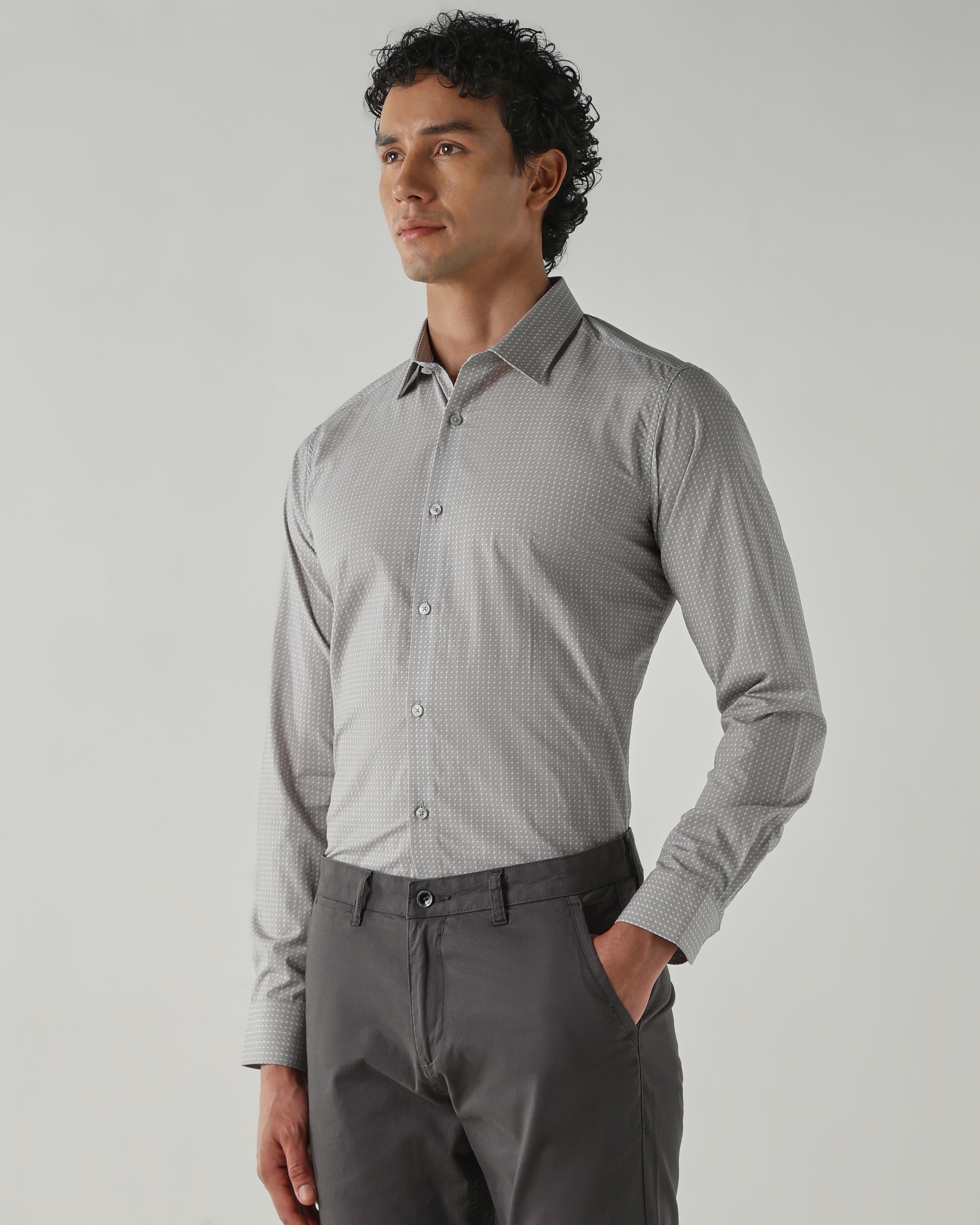 Men Slim Fit Shirts Grey