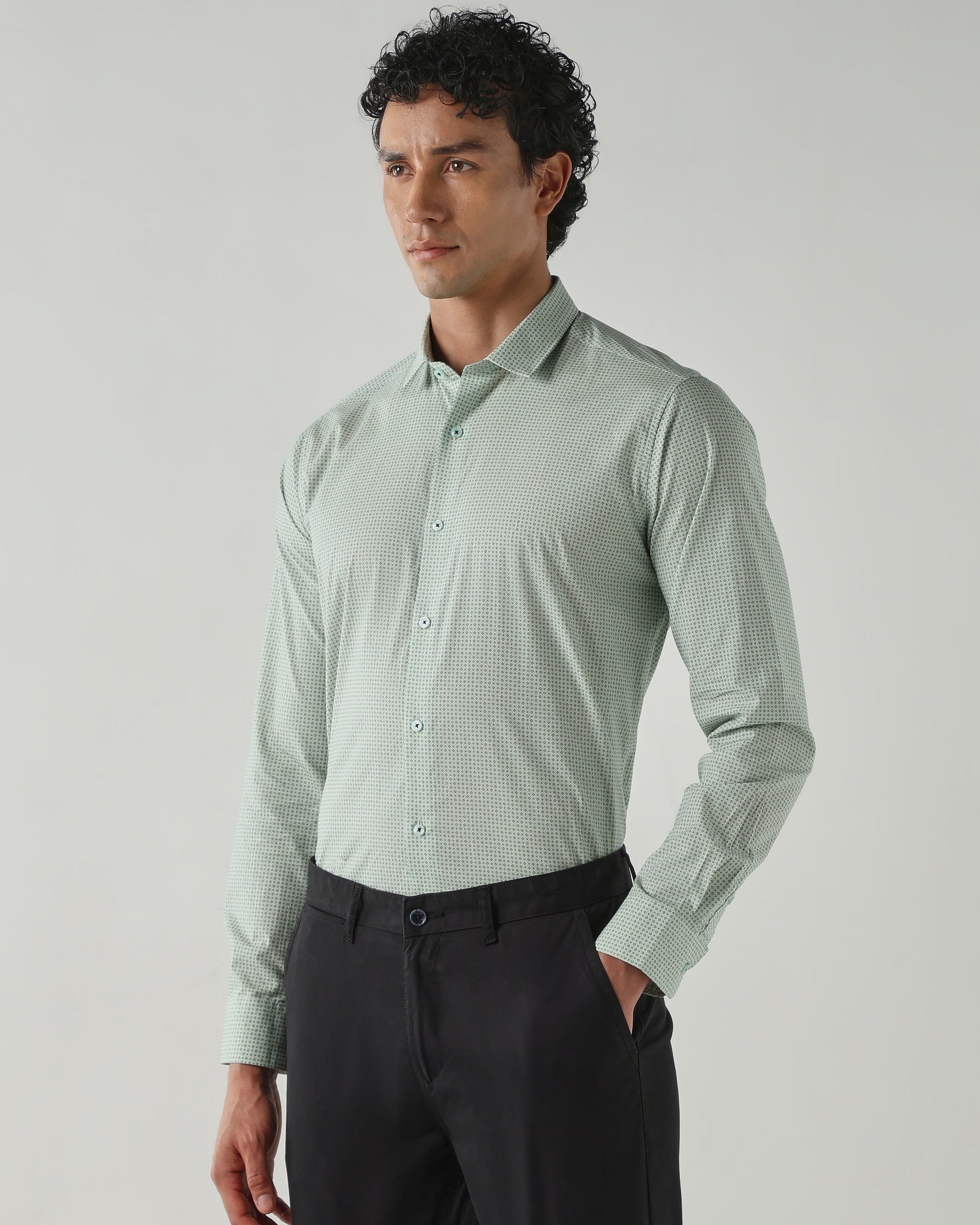 Men Slim Fit Shirts Green