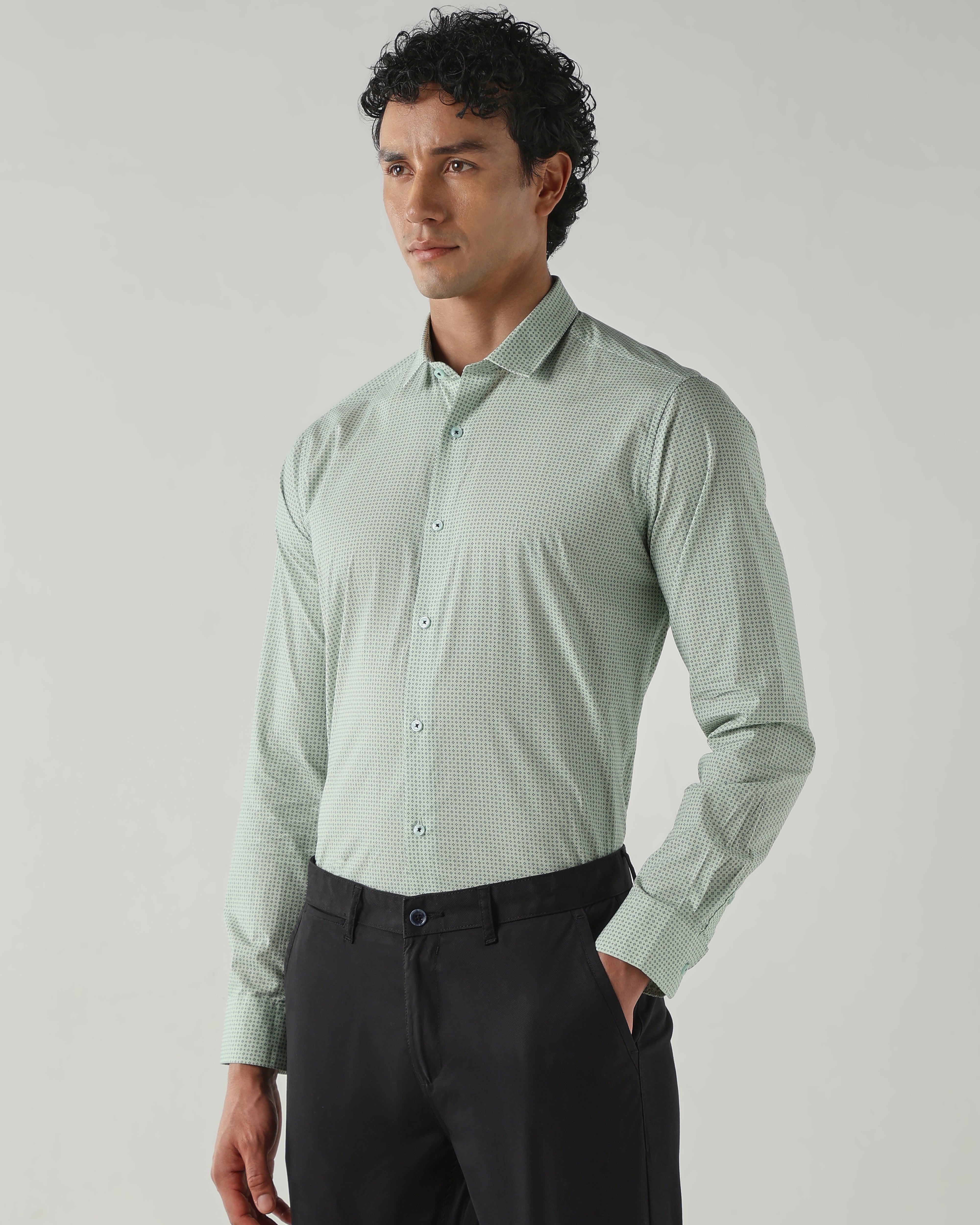 Men Slim Fit Shirts Green