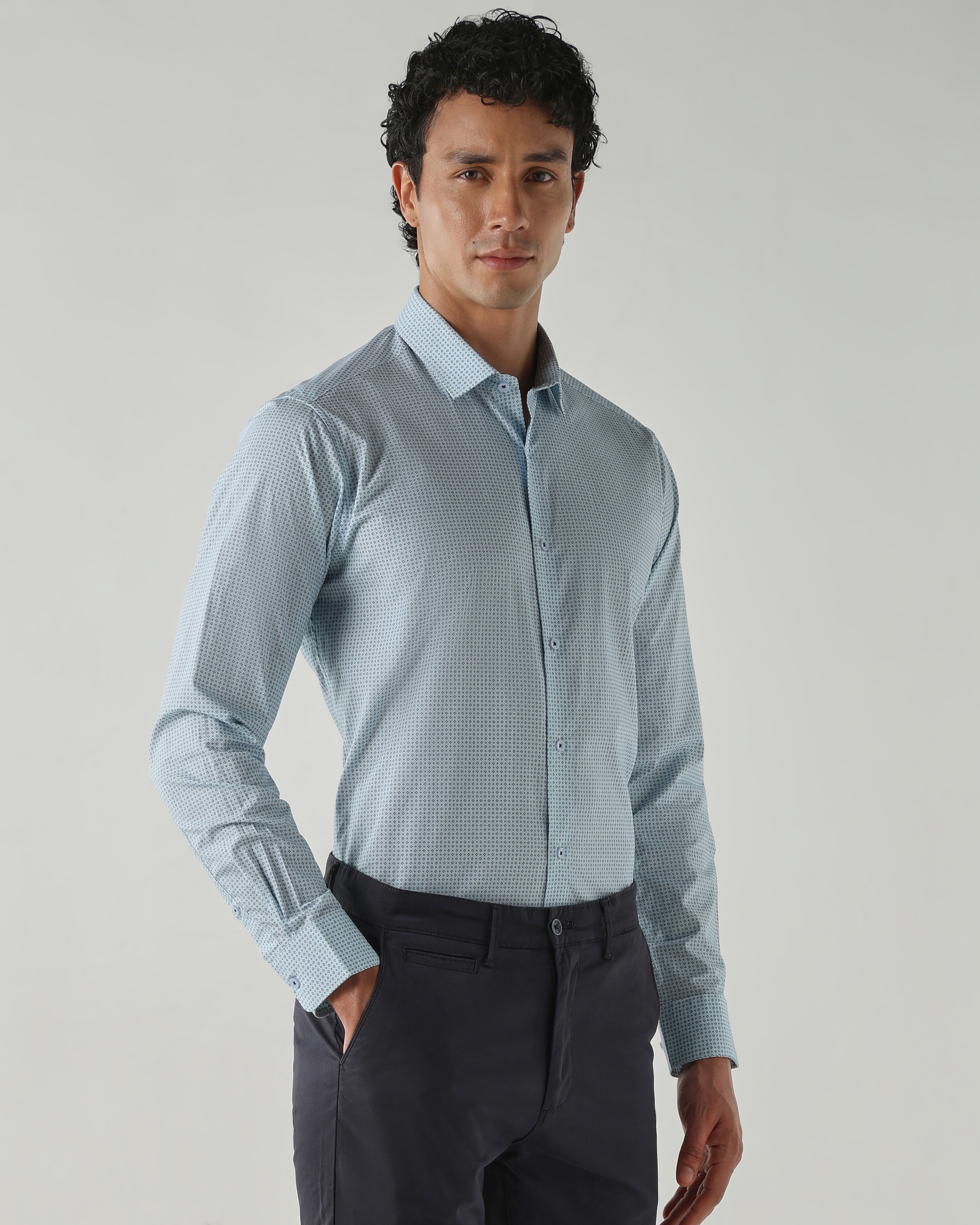 Men Slim Fit Shirts Sky Blue
