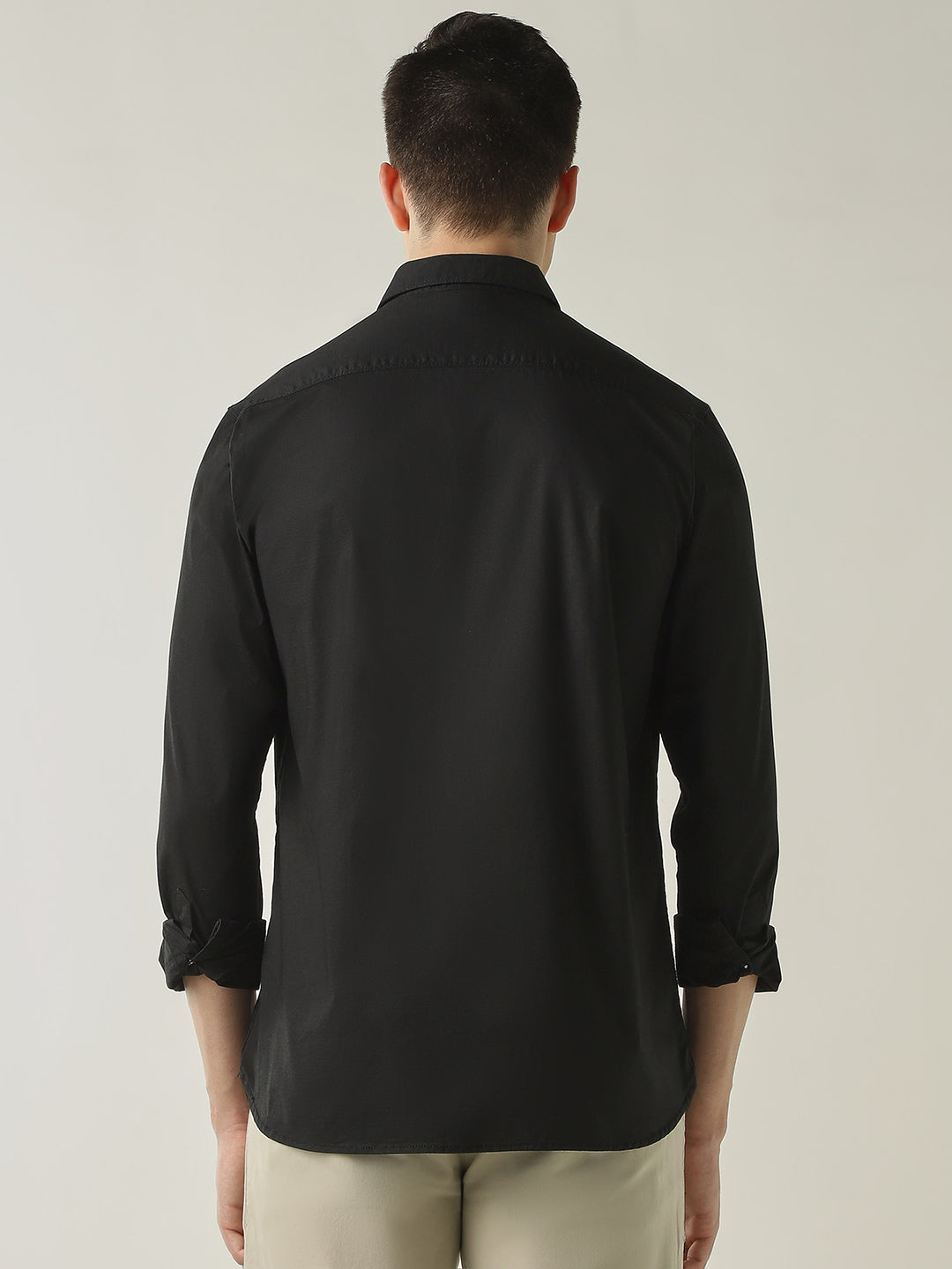Men's Cotton Stretch Ripstop Slim Fit Full Sleeve Casual Shirt - Black