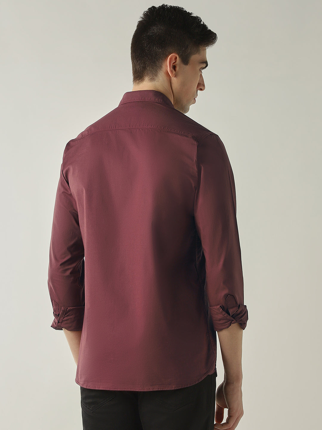 Men's Cotton Stretch Ripstop Slim Fit Full Sleeve Casual Shirt - Maroon