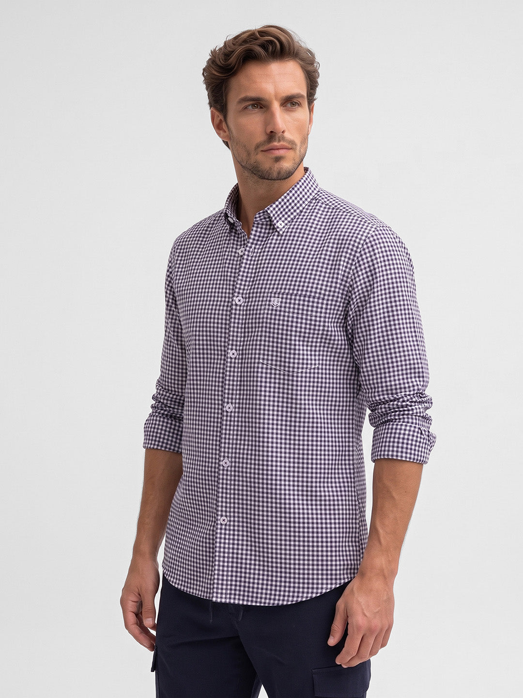 Men's Pure Cotton Checks Regular Fit Full Sleeve Casual Shirt - Purple