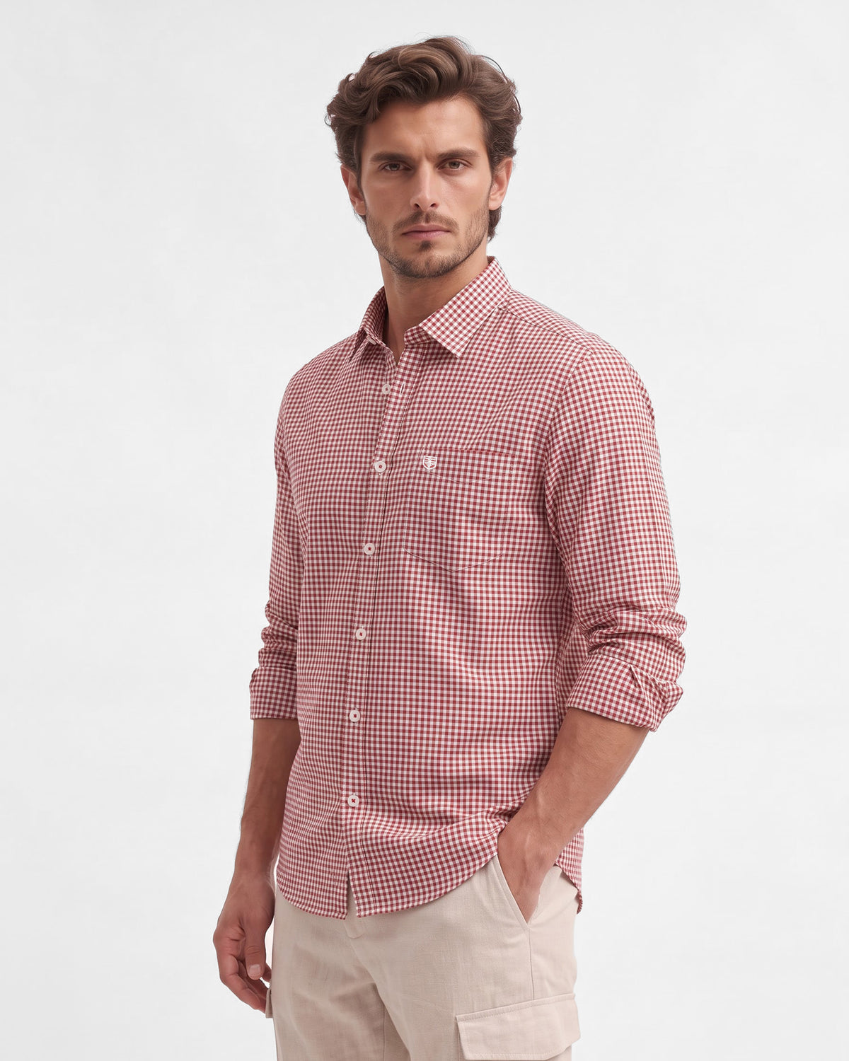 Men's Pure Cotton Checks Regular Fit Full Sleeve Casual Shirt - Rust