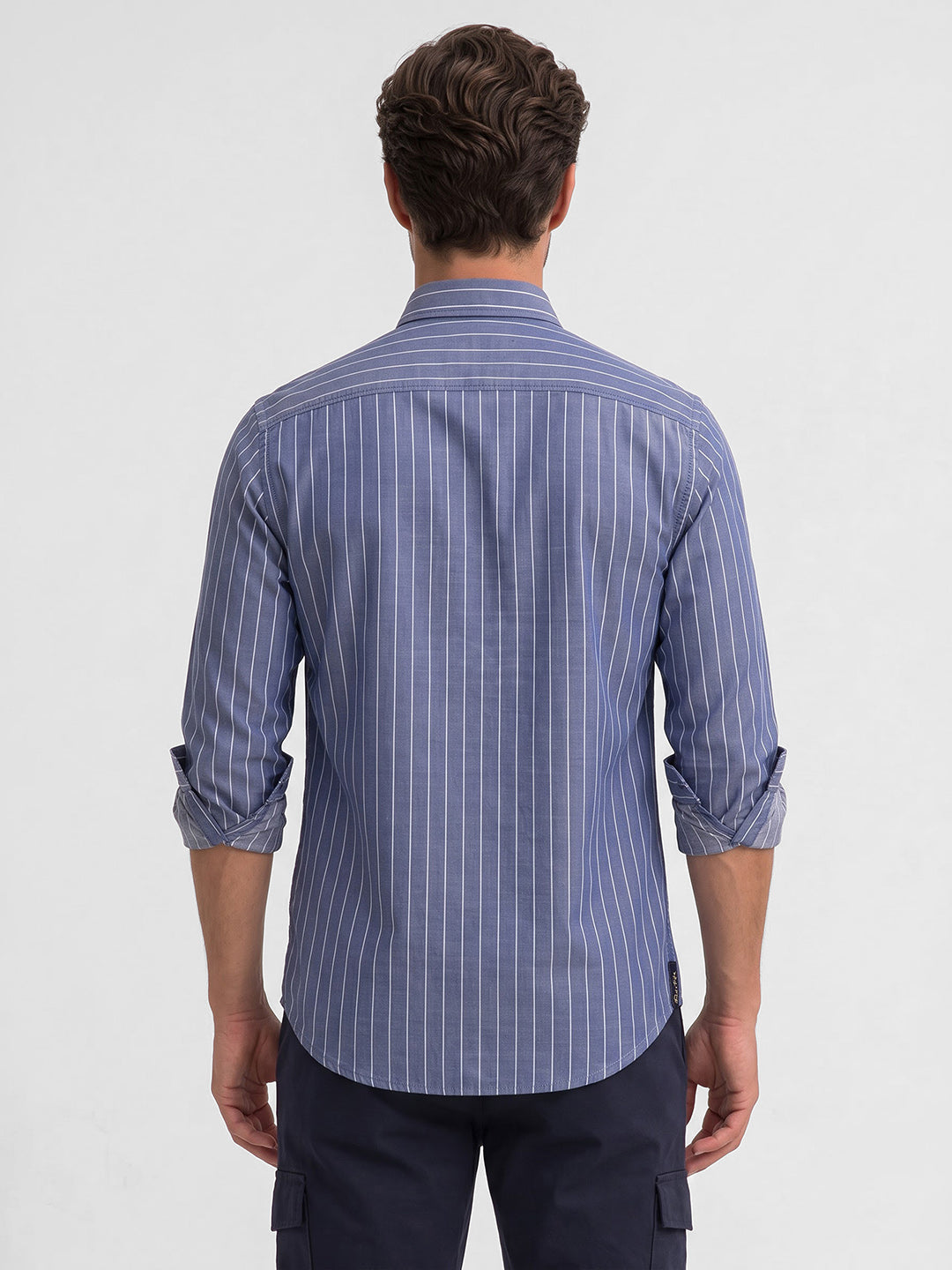 Men's Pure Cotton Stripes Slim Fit Full Sleeve Casual Shirt - Blue