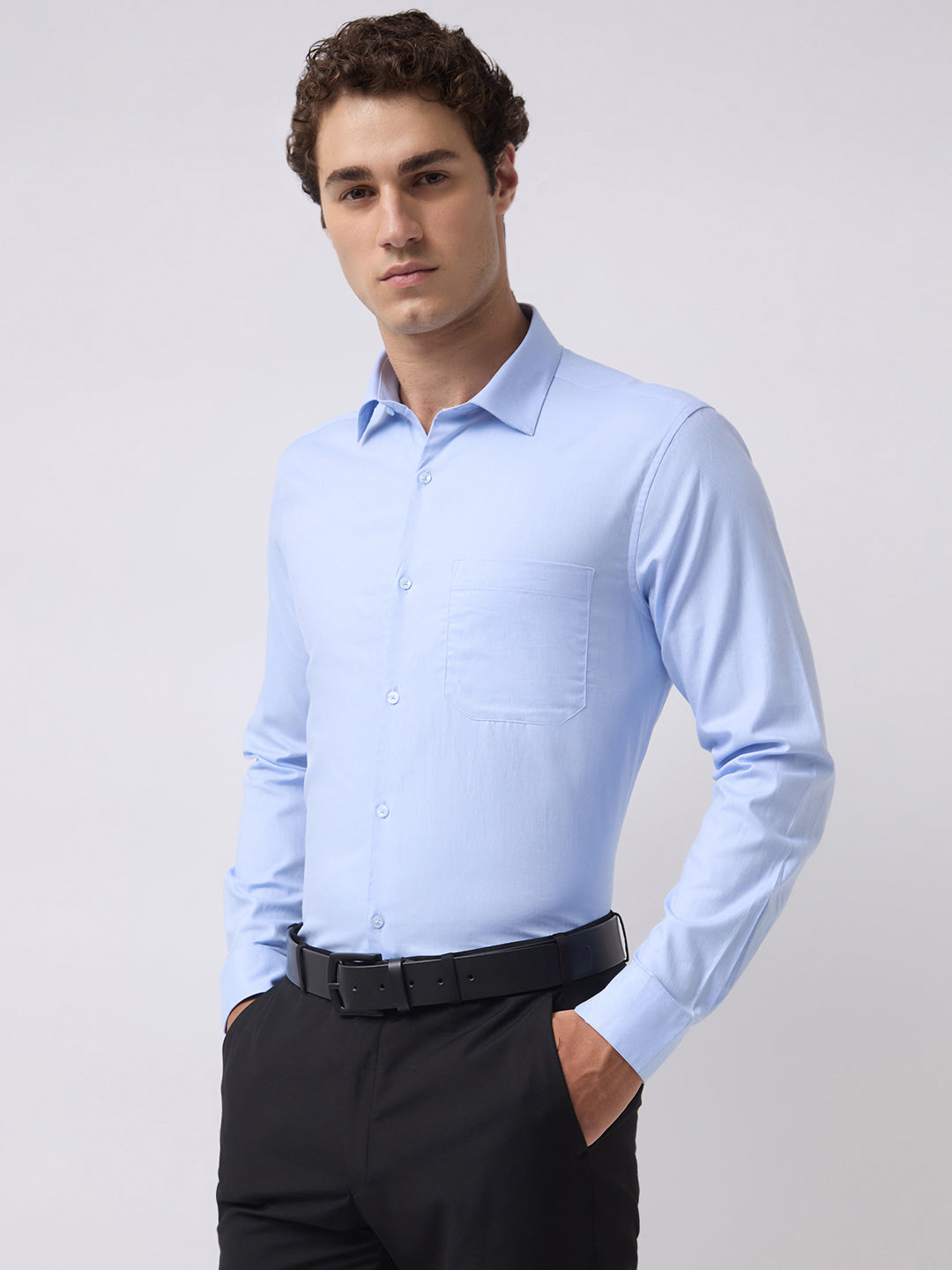 Men's Pure Cotton Solid Regular Fit Full Sleeve Formal Shirt - Blue