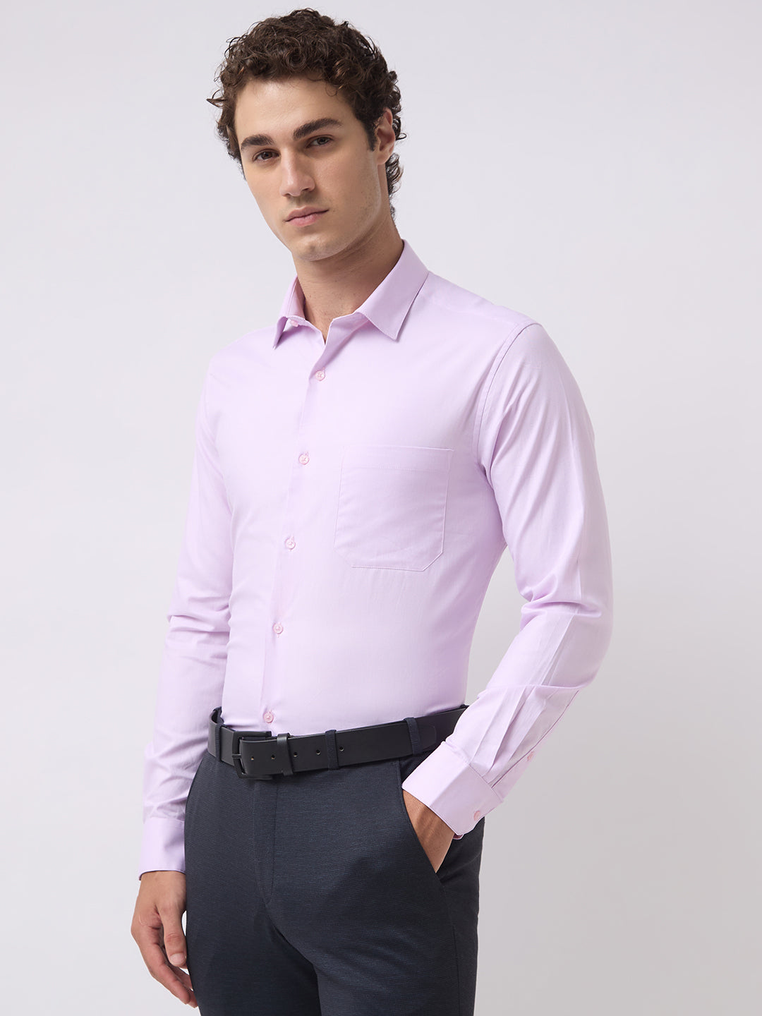 Men's Pure Cotton Solid Regular Fit Full Sleeve Formal Shirt - Pink