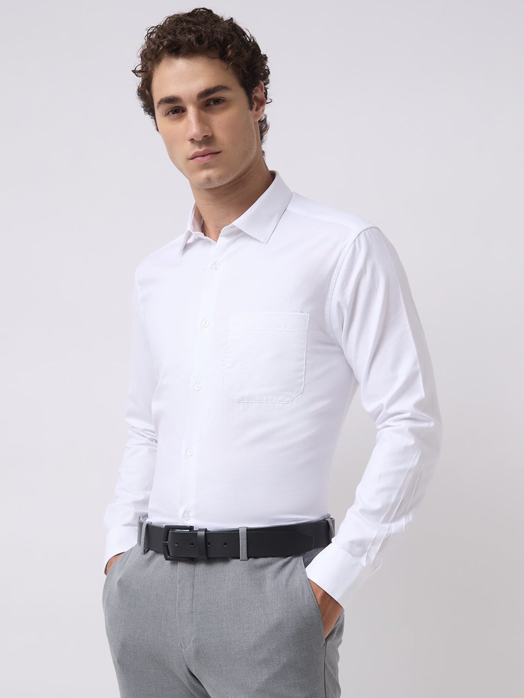 Men's Pure Cotton Solid Regular Fit Full Sleeve Formal Shirt - White