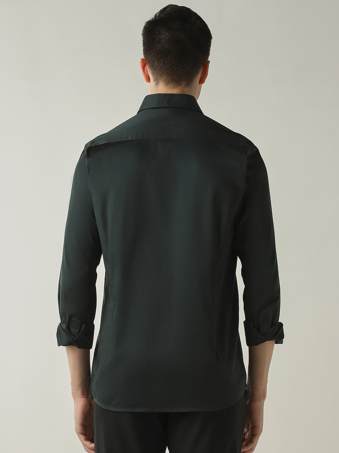 Men's Cotton Lycra Solid Slim Fit Full Sleeve Casual Shirt - Green