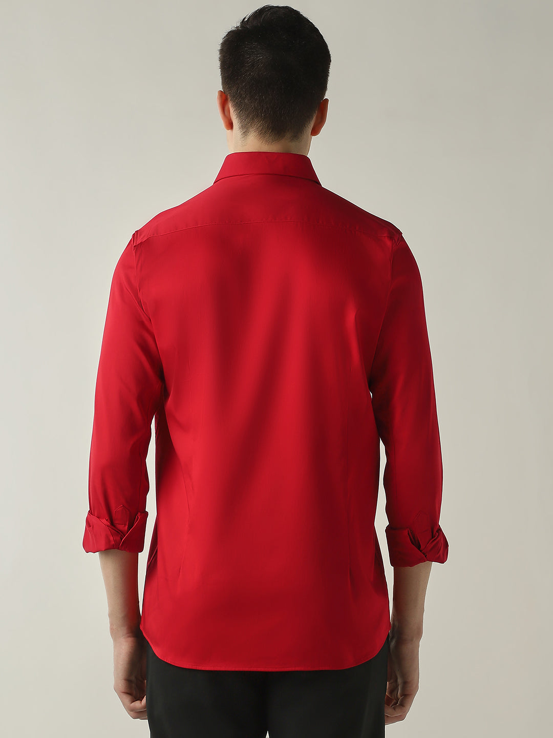 Men's Cotton Stretch Solid Slim Fit Full Sleeve Casual Shirt - Red