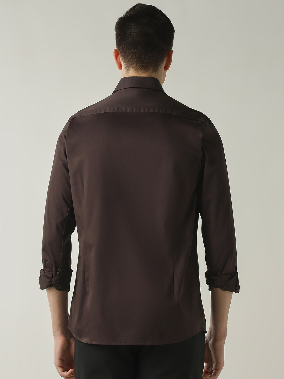 Men's Cotton Lycra Solid Slim Fit Full Sleeve Casual Shirt - Brown