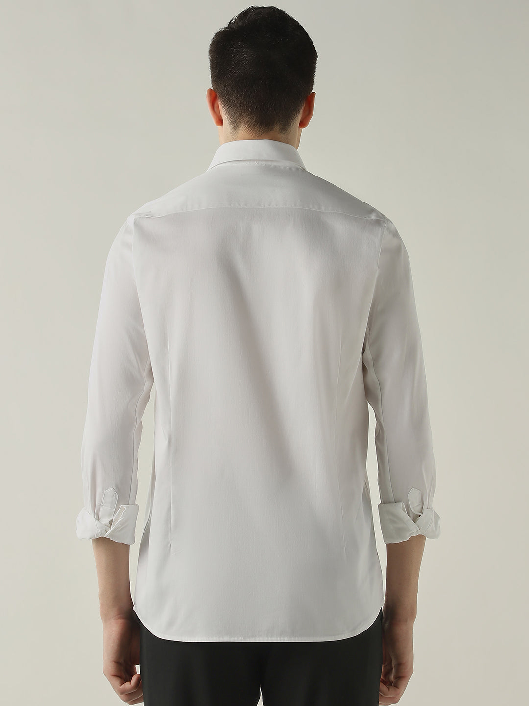 Men's Cotton Lycra Solid Slim Fit Full Sleeve Casual Shirt - White