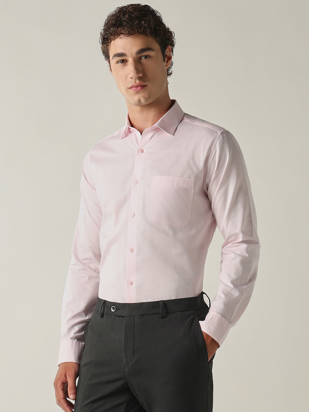 Men's Pure Cotton Solid Slim Fit Full Sleeve Formal Shirt - Pink