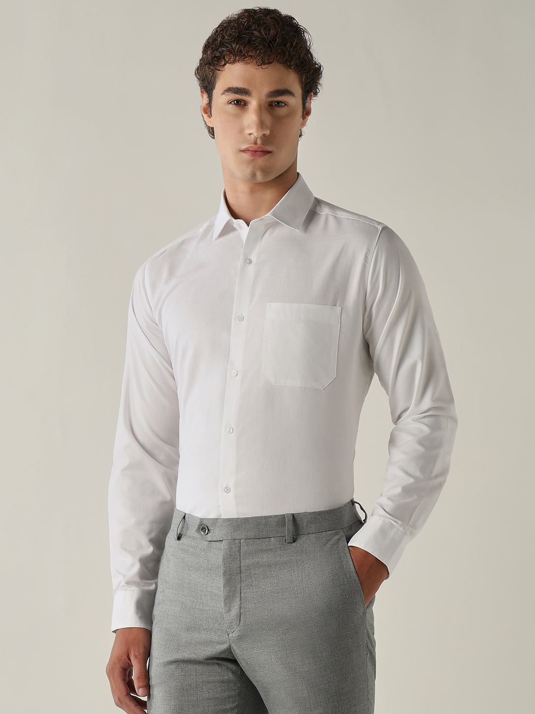Men's Pure Cotton Solid Slim Fit Full Sleeve Formal Shirt - White
