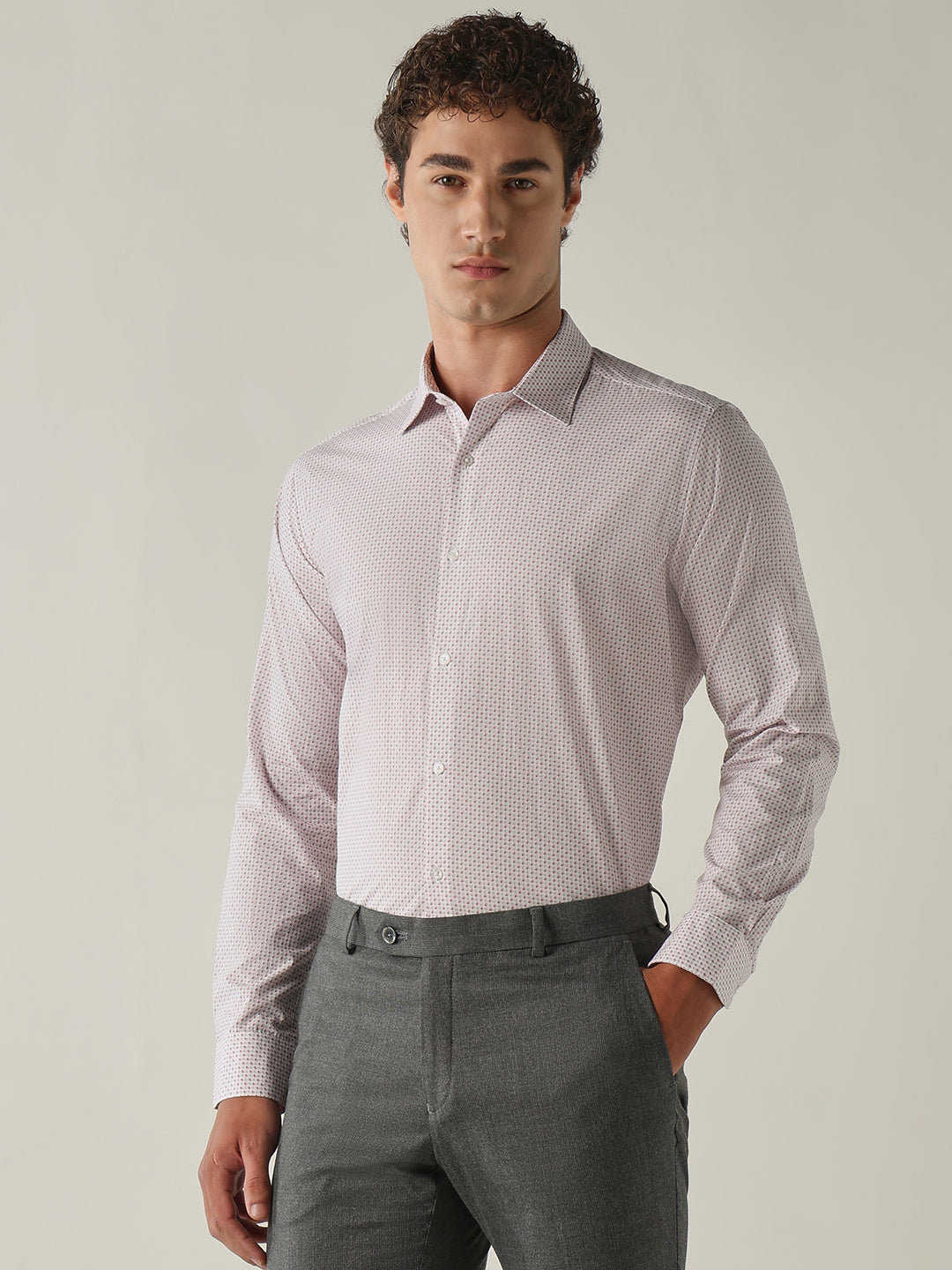 Men's Pure Cotton Printed Slim Fit Full Sleeve Formal Shirt - Pink