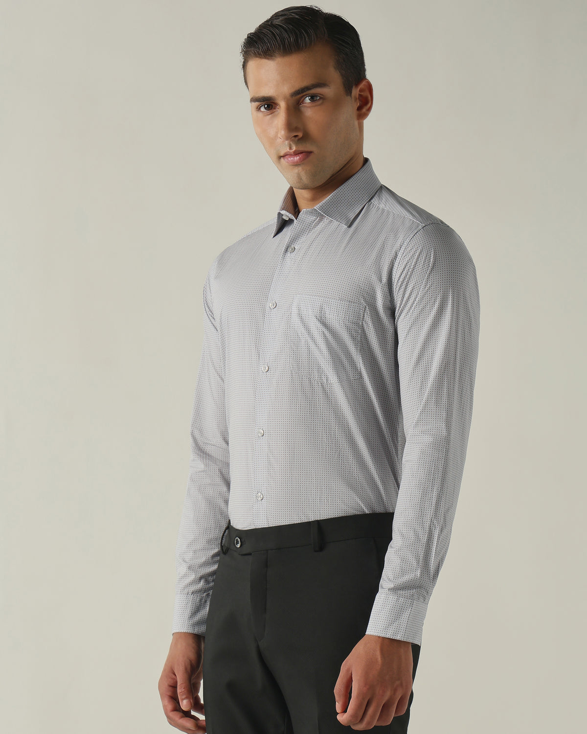 Men's Pure Cotton Print Slim Fit Full Sleeve Formal Shirt - Light Blue