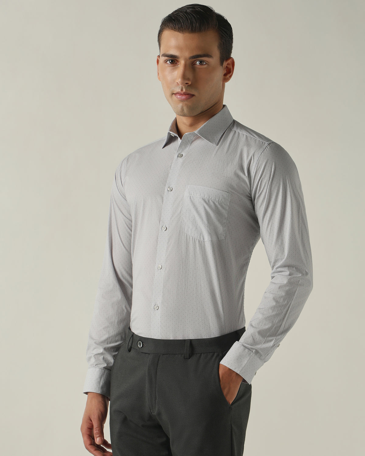 Men's Pure Cotton Print Slim Fit Full Sleeve Formal Shirt - Grey