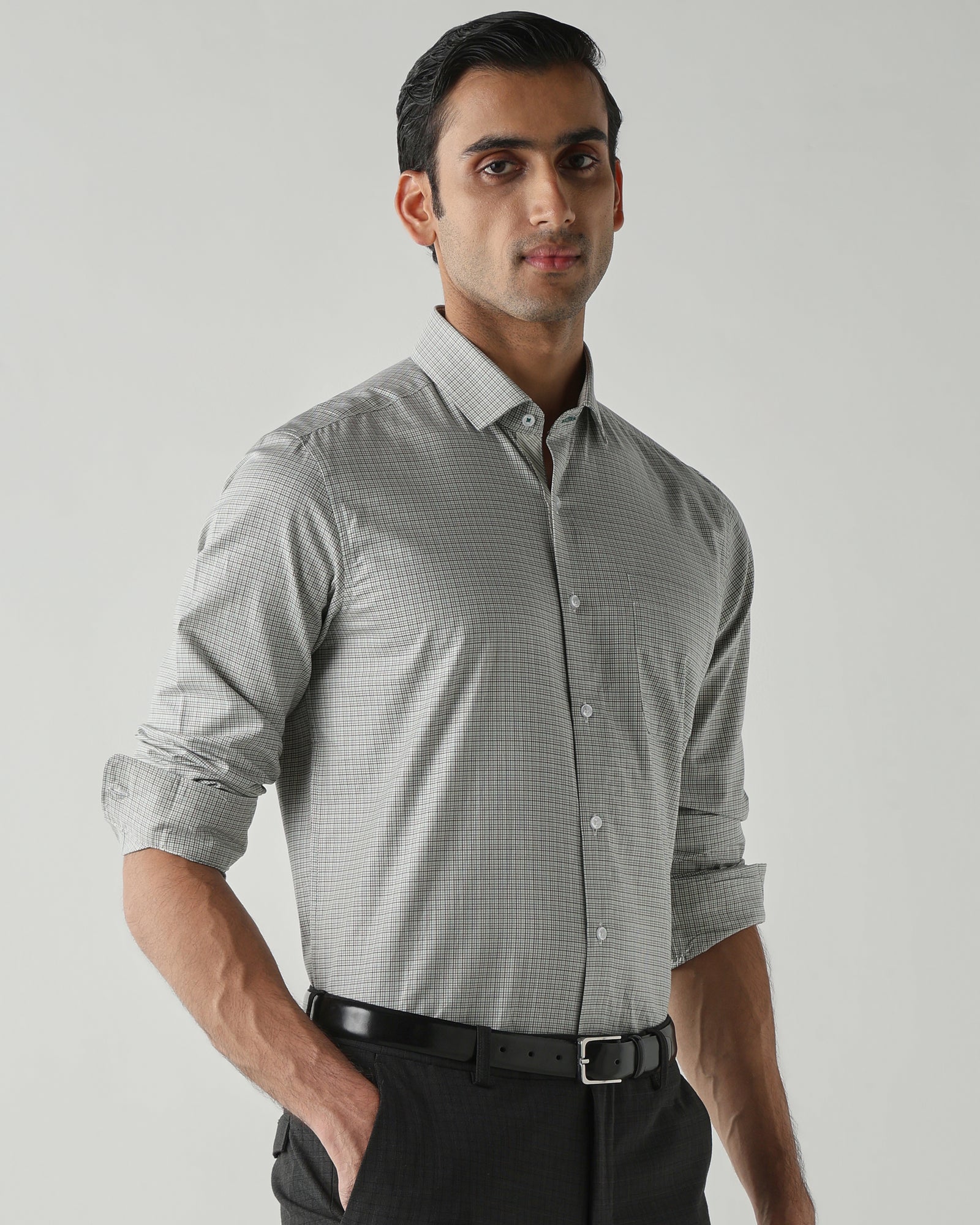 Green/Black Pure Cotton Shirts for Men | Slim Fit Luxury Wear