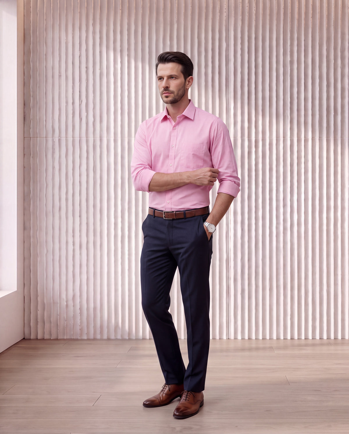 Men's Pure Cotton Fil-A-Fil Slim Fit Full Sleeve Formal Shirt - Pink