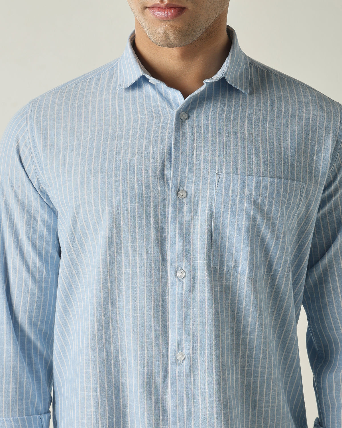 Men's Pure Cotton Stripes Slim Fit Full Sleeve Casual Shirt - Blue