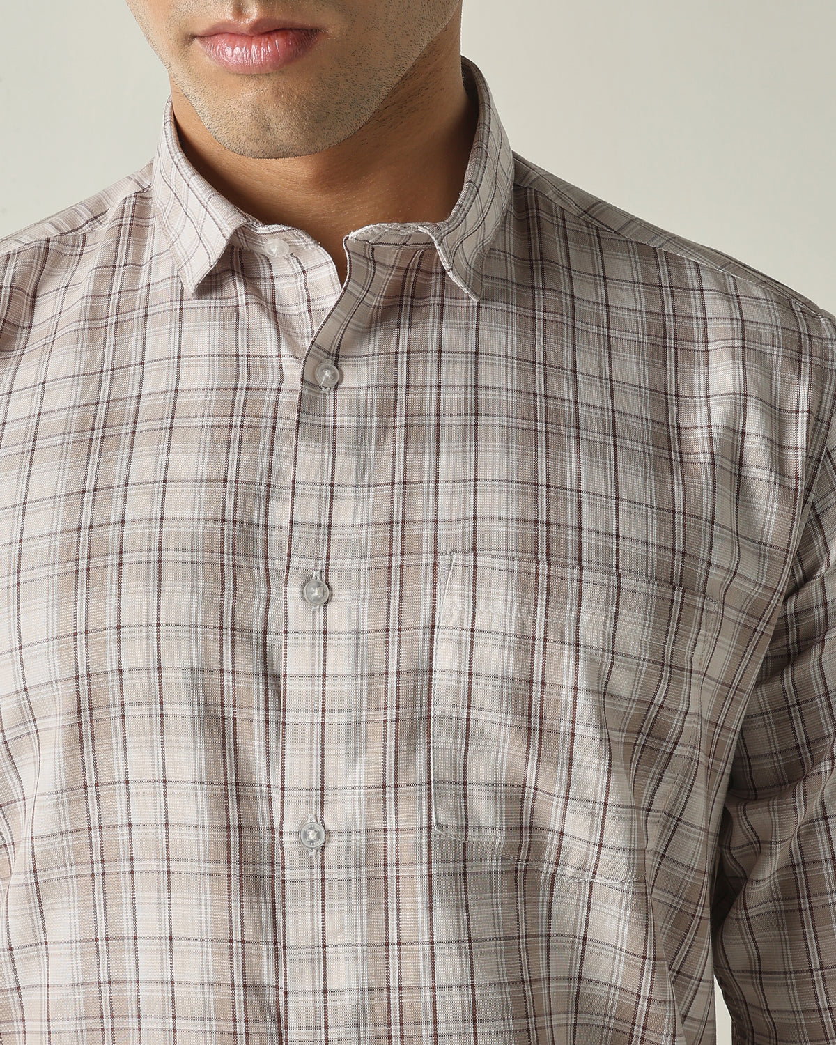 Men's Pure Cotton Checks Slim Fit Full Sleeve Casual Shirt - Beige