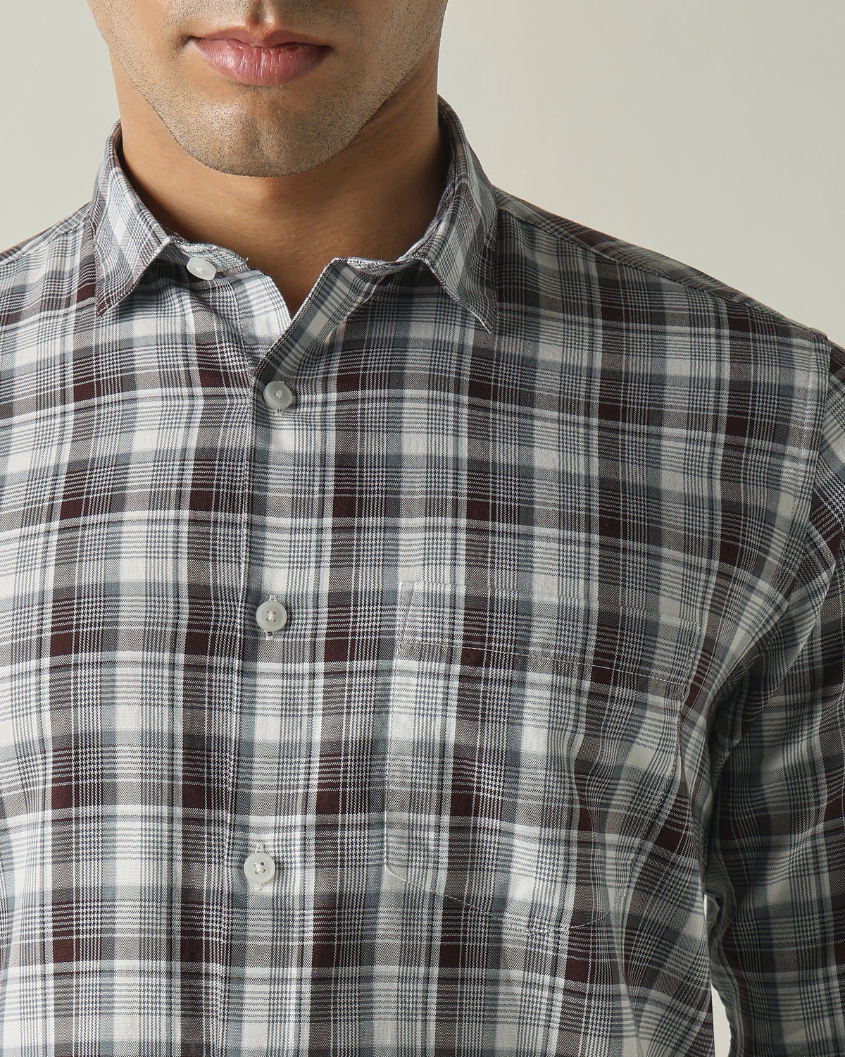 Men's Pure Cotton Checks Slim Fit Full Sleeve Casual Shirt - Grey