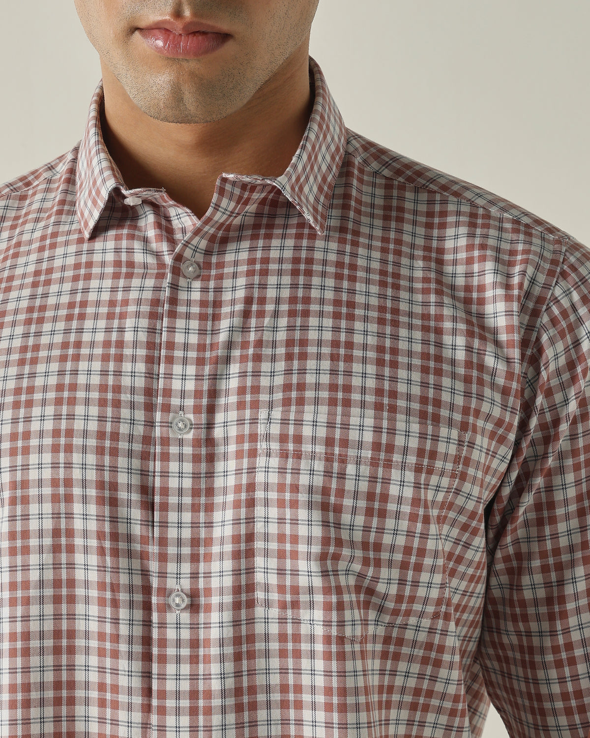 Men's Pure Cotton Checks Slim Fit Full Sleeve Casual Shirt - Brown