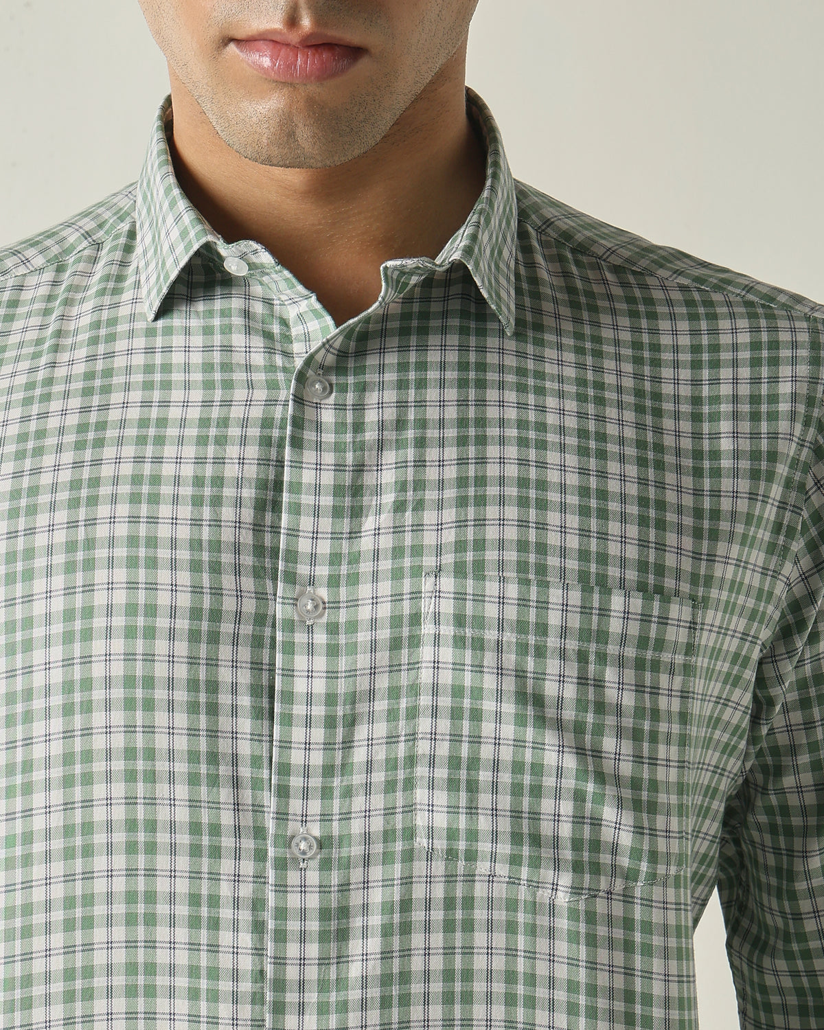 Men's Pure Cotton Checks Slim Fit Full Sleeve Casual Shirt - Green