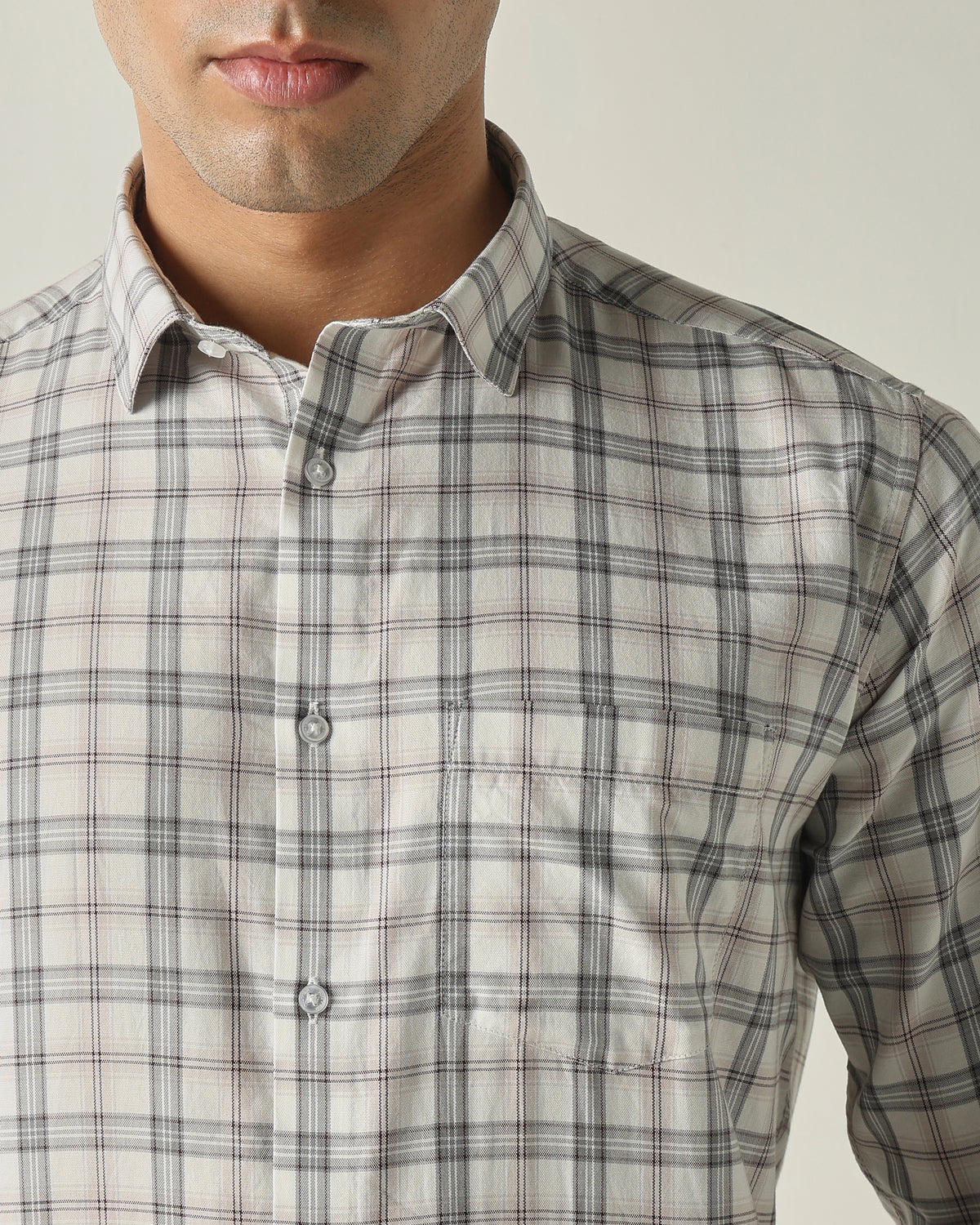 Men's Pure Cotton Checks Slim Fit Full Sleeve Casual Shirt - White