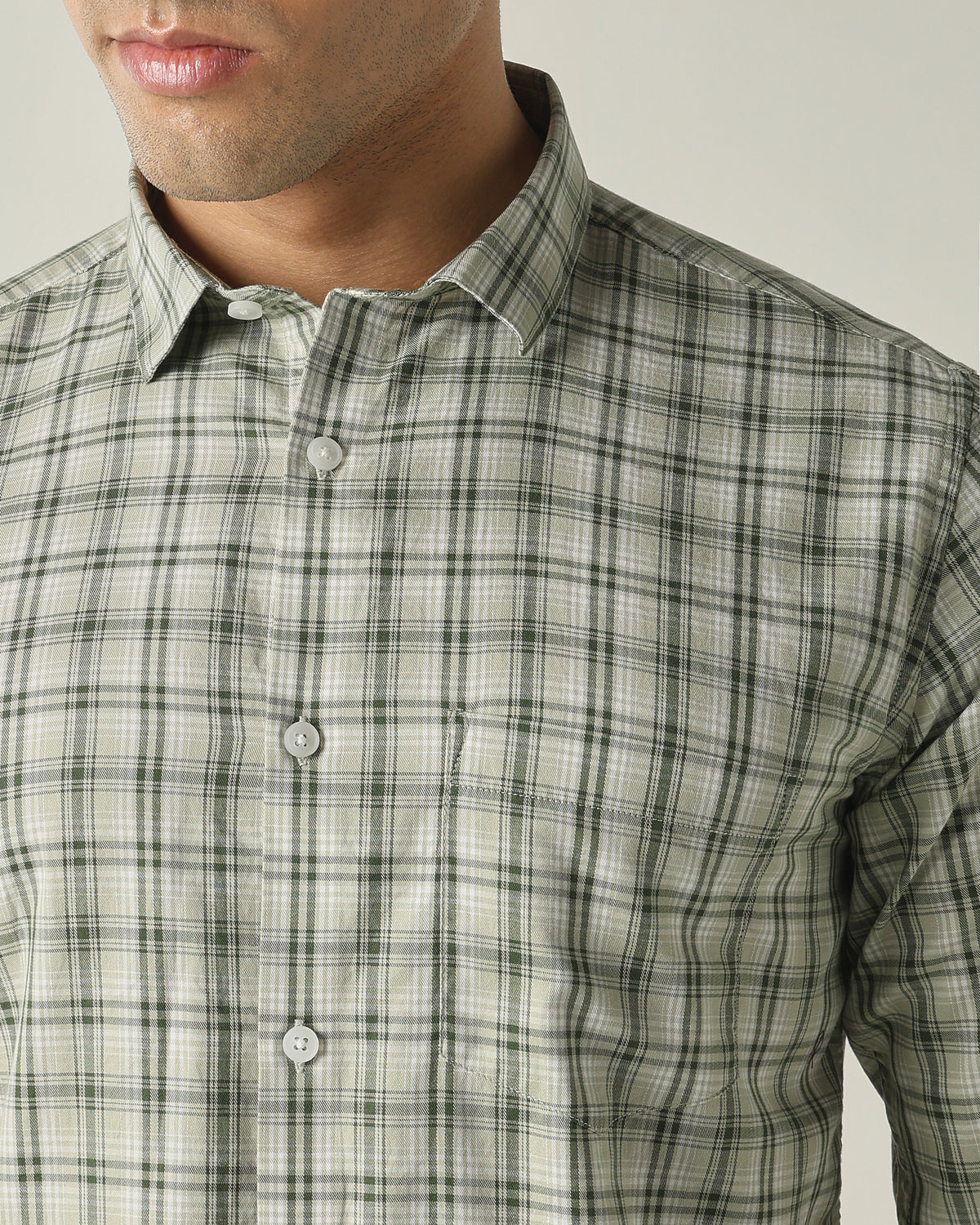 Men's Pure Cotton Checks Slim Fit Full Sleeve Casual Shirt - Green