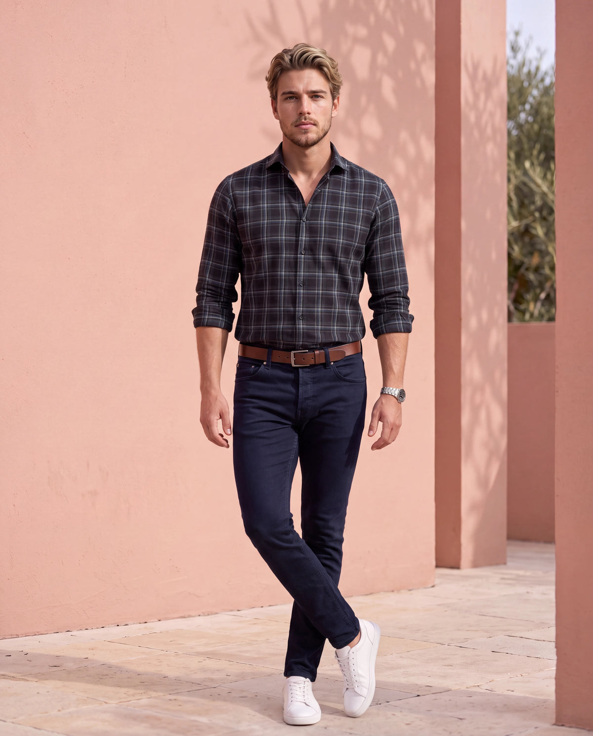 Men's Pure Cotton Checks Slim Fit Full Sleeve Casual Shirt - Green