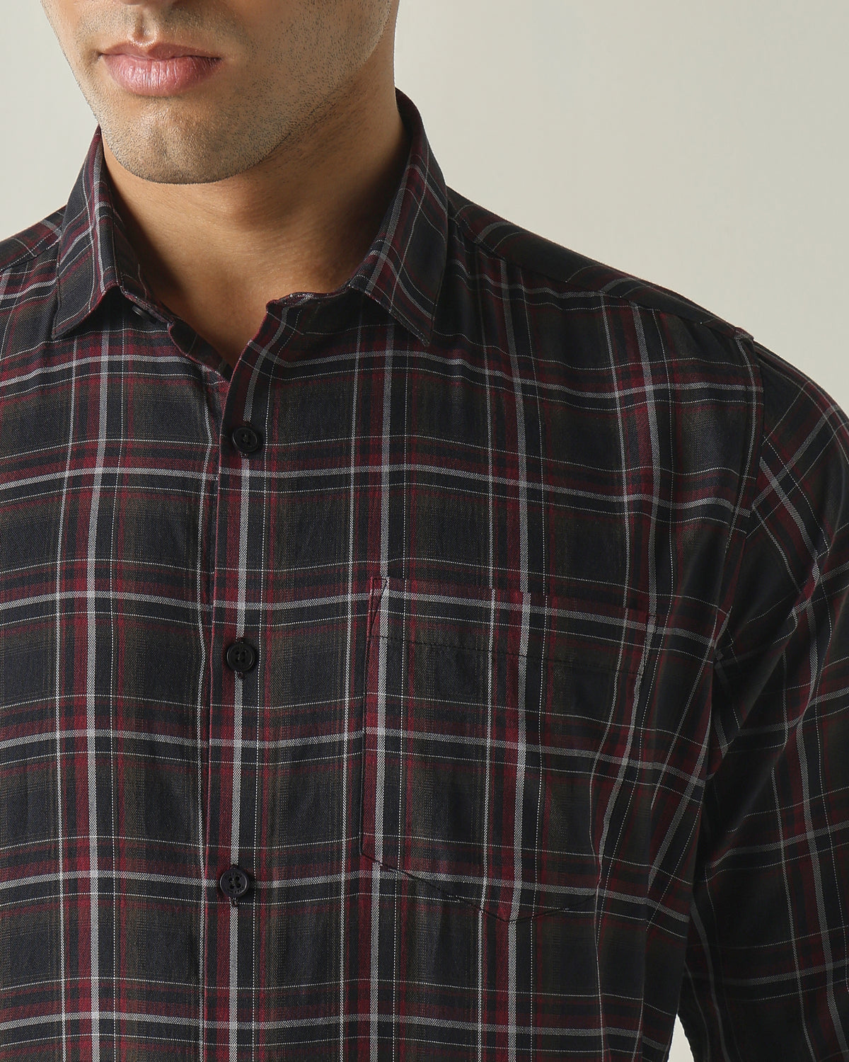Men's Pure Cotton Checks Slim Fit Full Sleeve Casual Shirt - Maroon