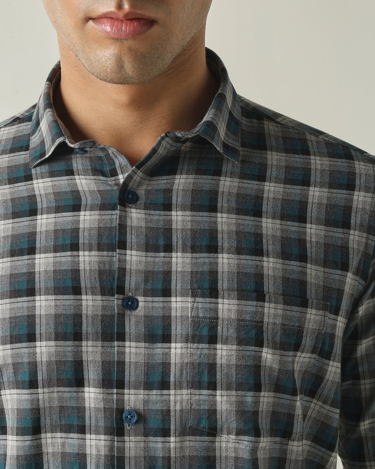 Men's Pure Cotton Checks Slim Fit Full Sleeve Casual Shirt - Green