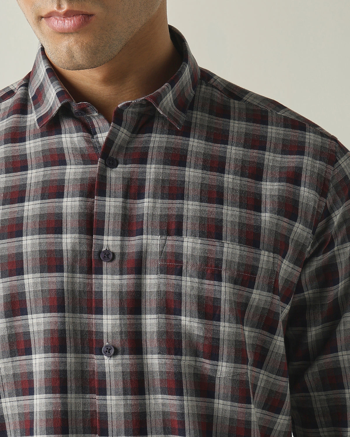 Men's Pure Cotton Checks Slim Fit Full Sleeve Casual Shirt - Maroon