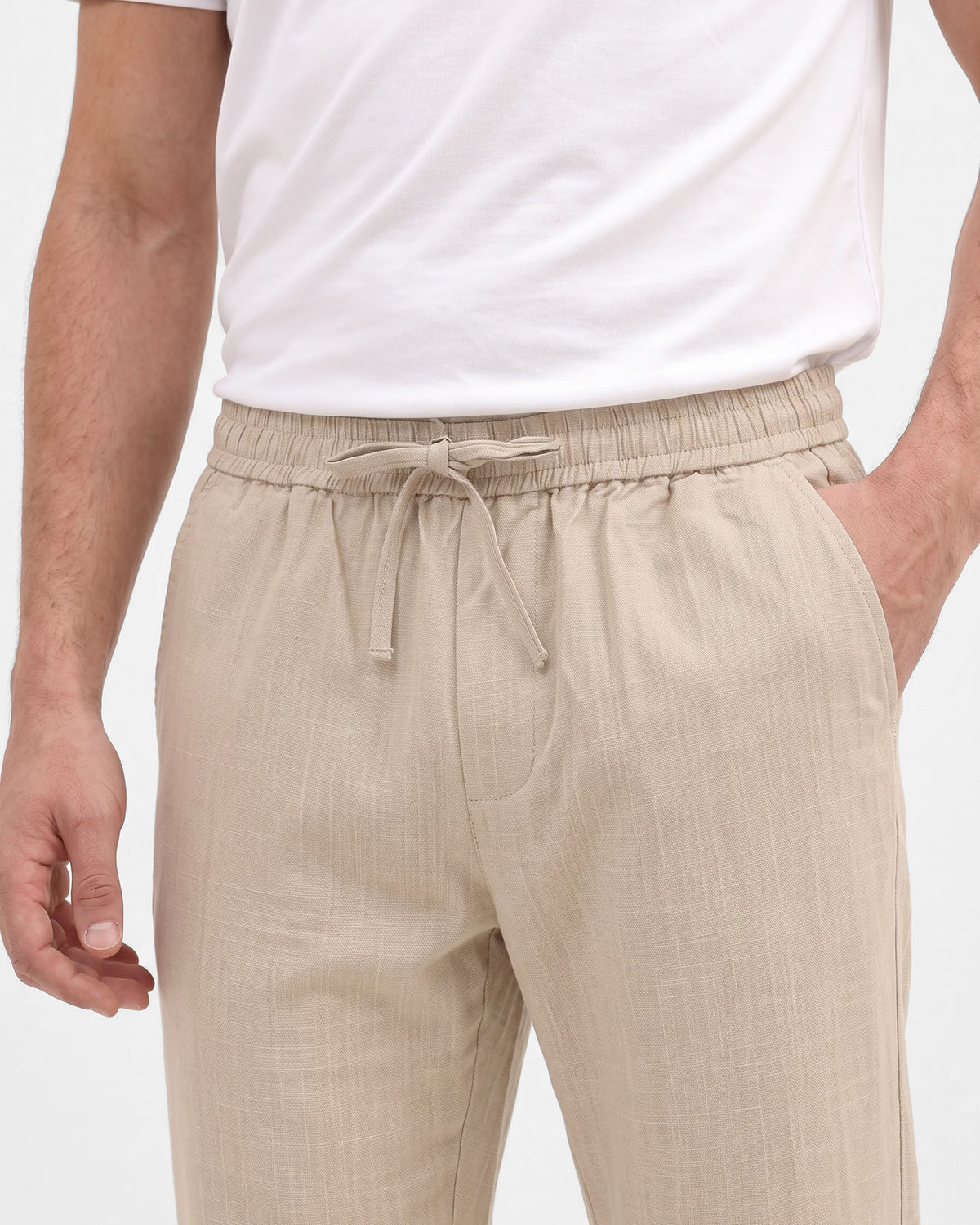 Men's Solid 100% Cotton Regular Fit Casual Trousers-Beige