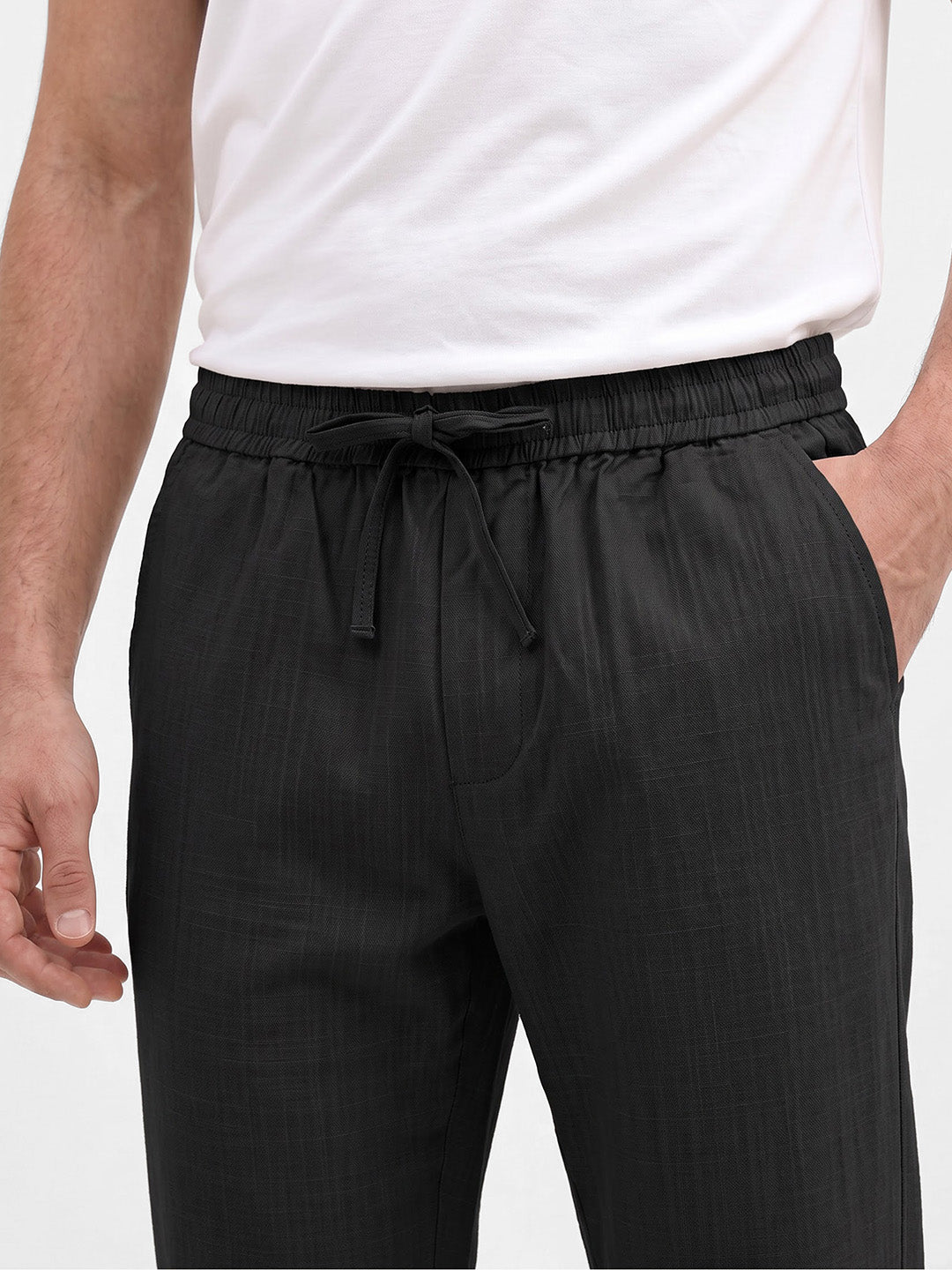 Men's Solid Pure Cotton Regular Fit Casual Trousers - Black