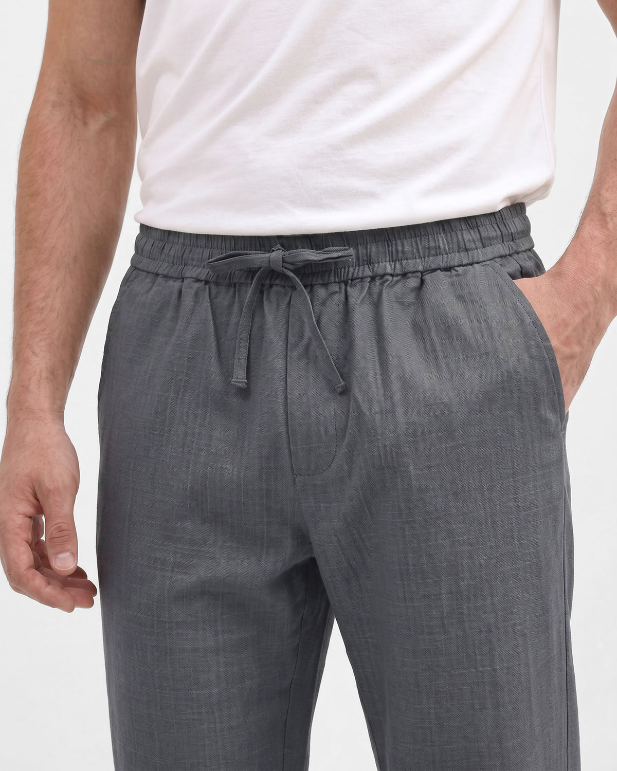 Men's Solid 100% Cotton Regular Fit Casual Trousers-Grey