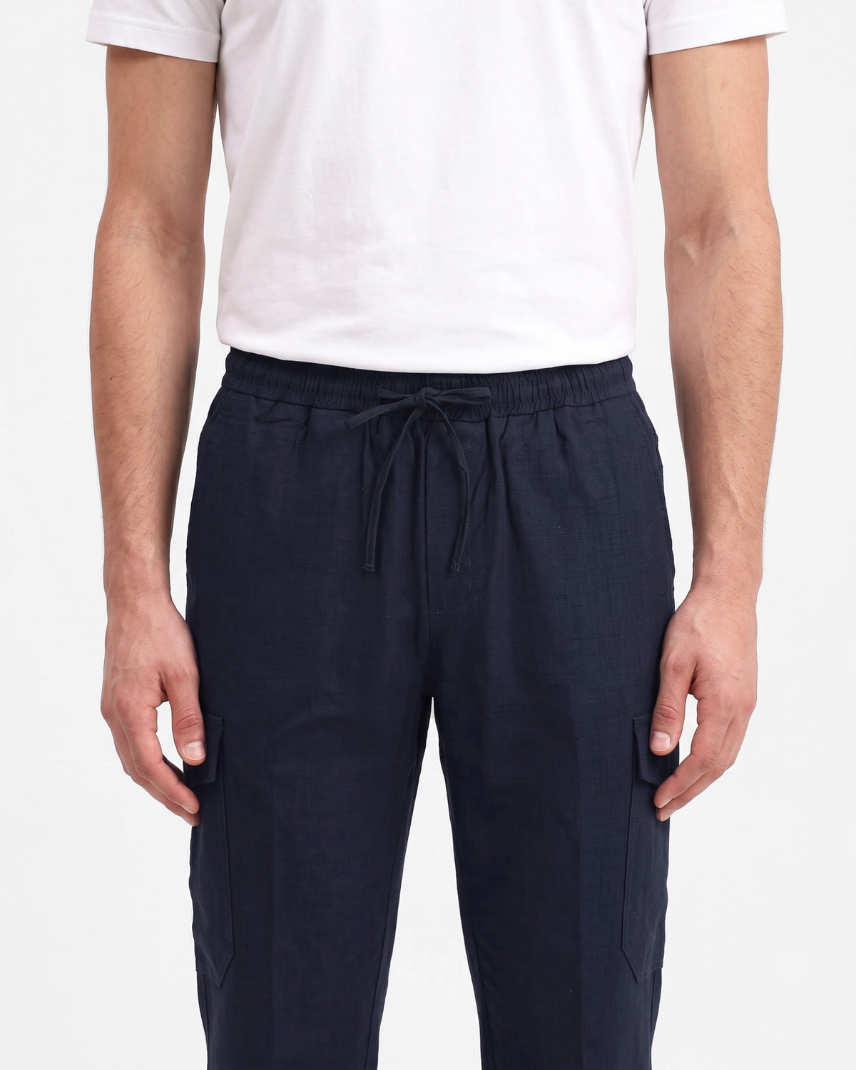 Men's Solid 100% Cotton Regular Fit Casual Trousers-Navy
