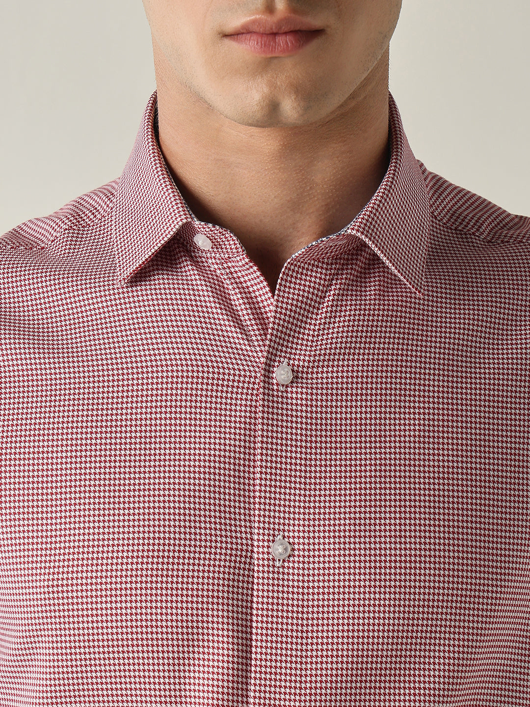 Men's Pure Cotton Dobby Solid Slim Fit Full Sleeve Formal Shirt - Red