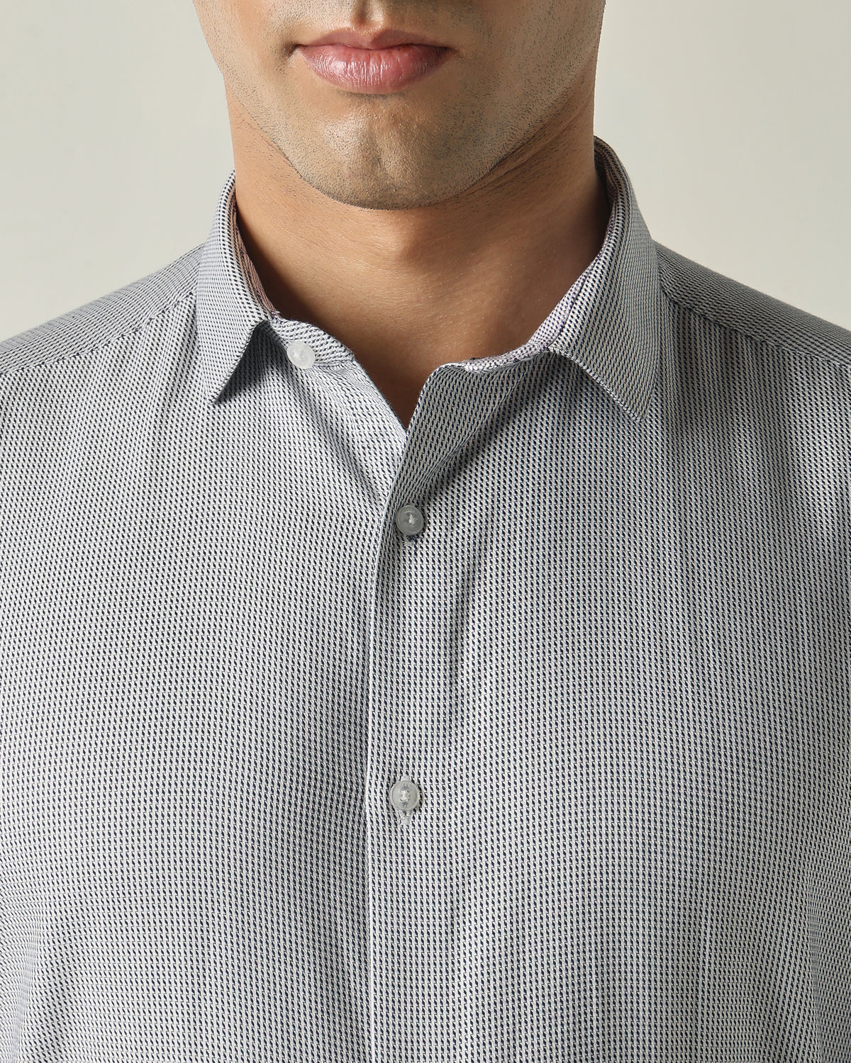 Men's Pure Cotton Dobby Stripes Slim Fit Full Sleeve Formal Shirt - Grey