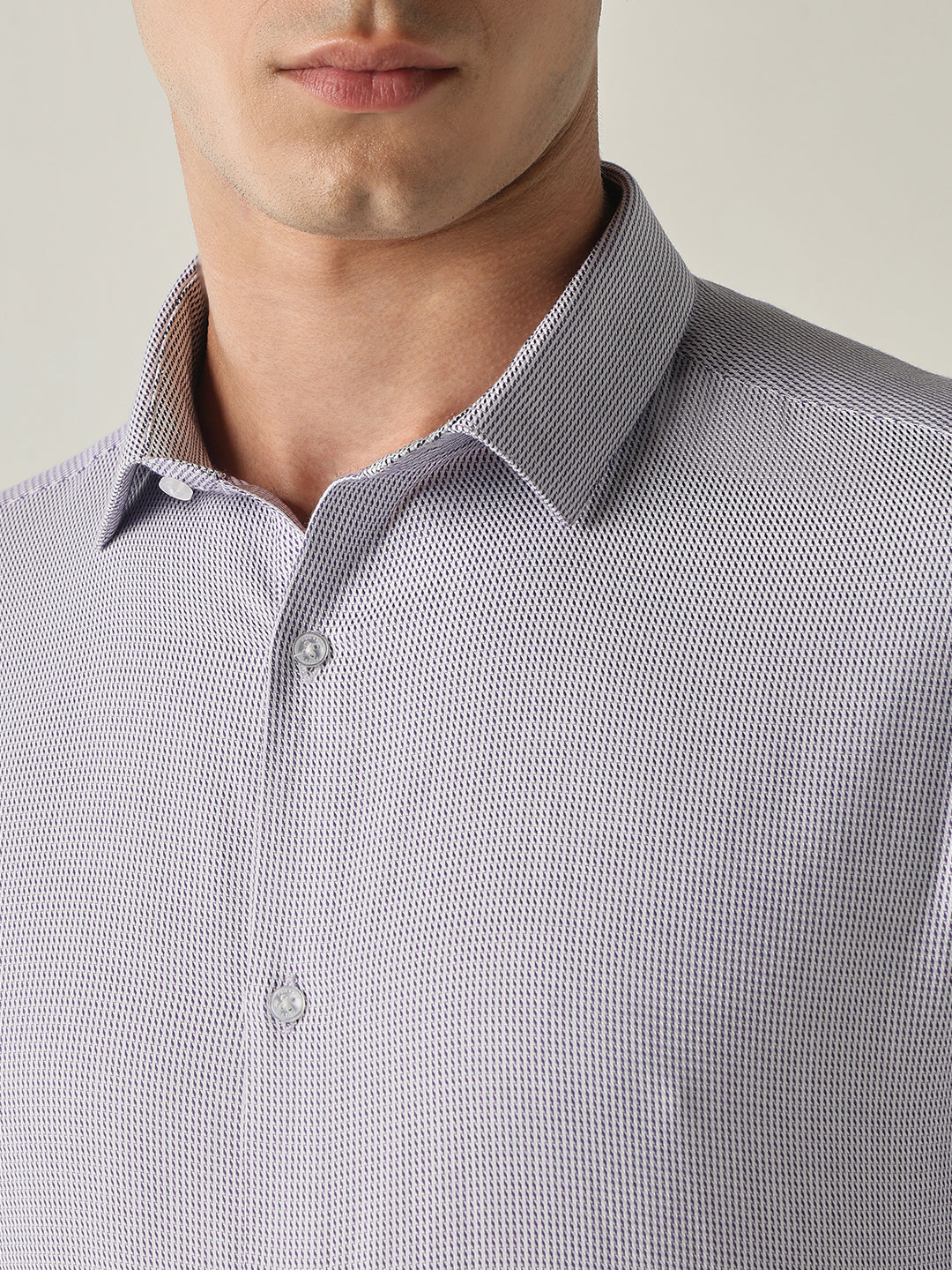 Men's Pure Cotton Dobby Stripes Slim Fit Full Sleeve Formal Shirt - Purple