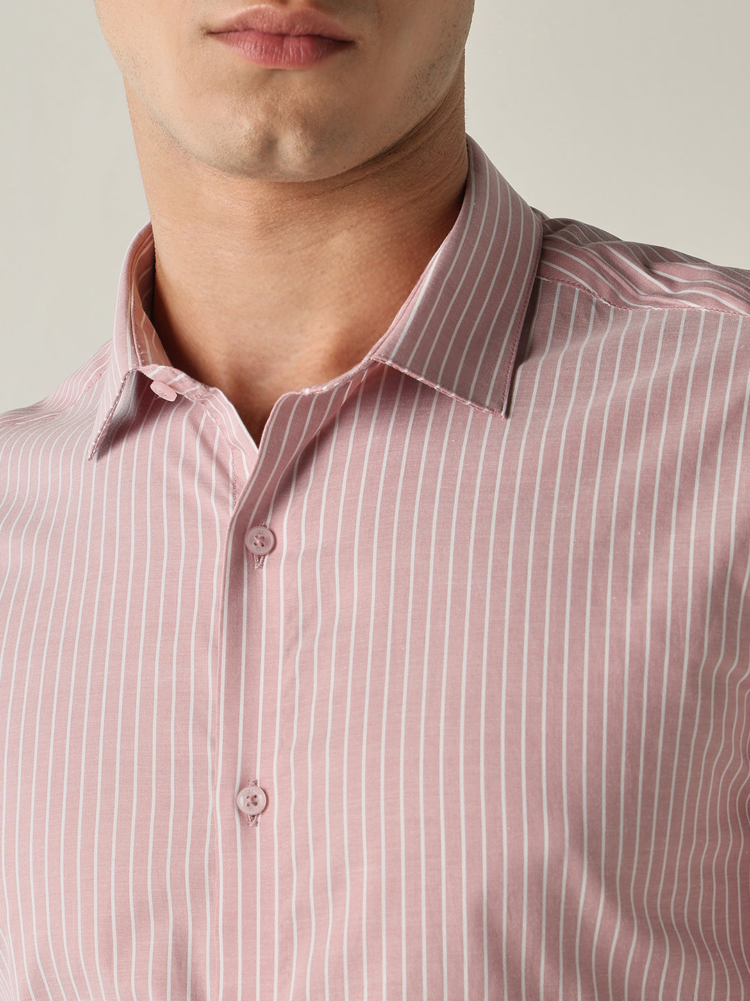 Men's Pure Cotton Stripes Slim Fit Full Sleeve Formal Shirt - Pink