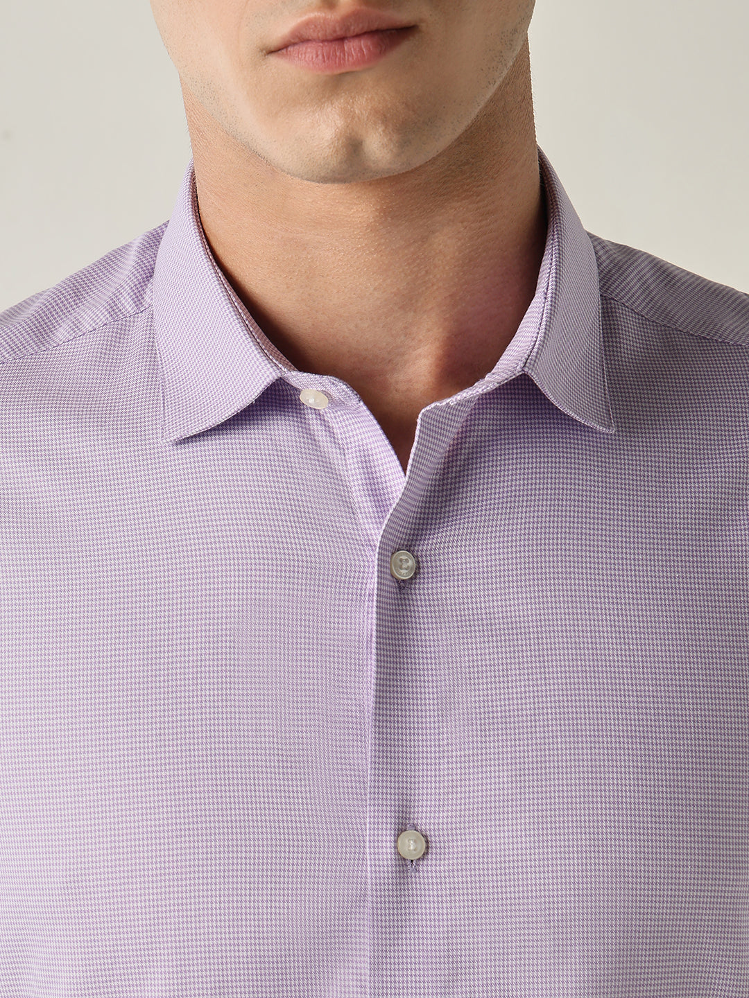 Men's Pure Cotton Houndstooth Checks Slim Fit Full Sleeve Formal Shirt - Pink