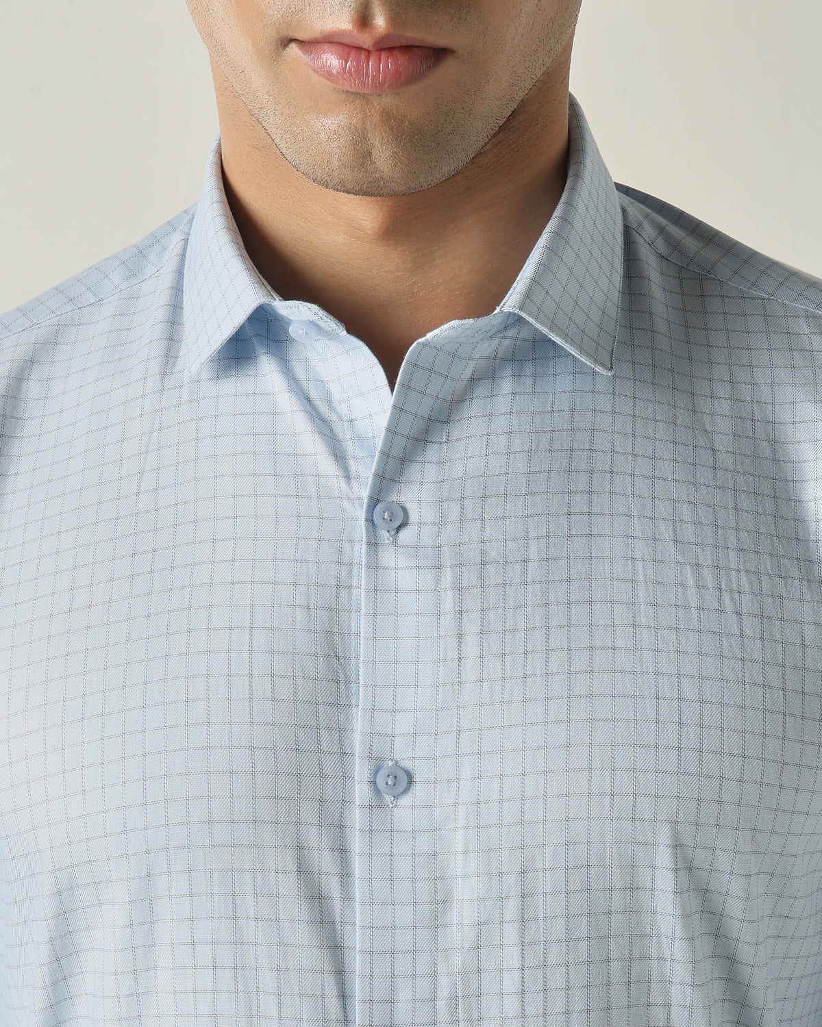 Men's Pure Cotton Checks Slim Fit Full Sleeve Formal Shirt - Blue