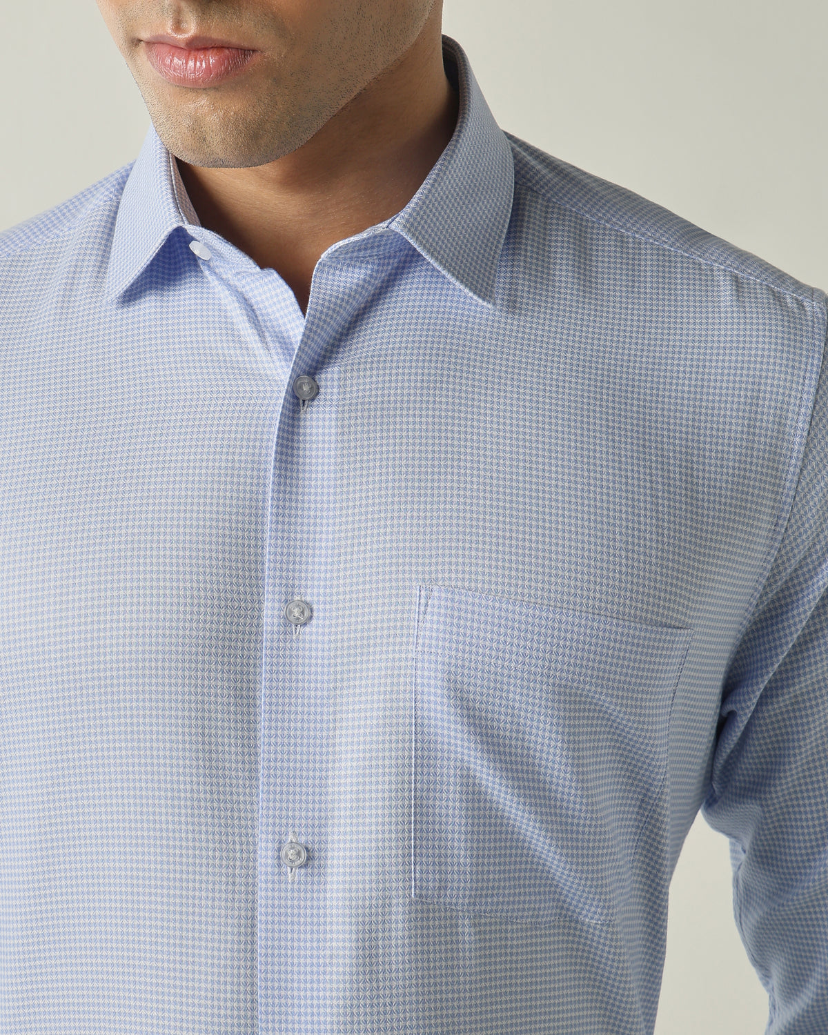 Men's Pure Cotton Dobby Solid Slim Fit Full Sleeve Formal Shirt - Blue