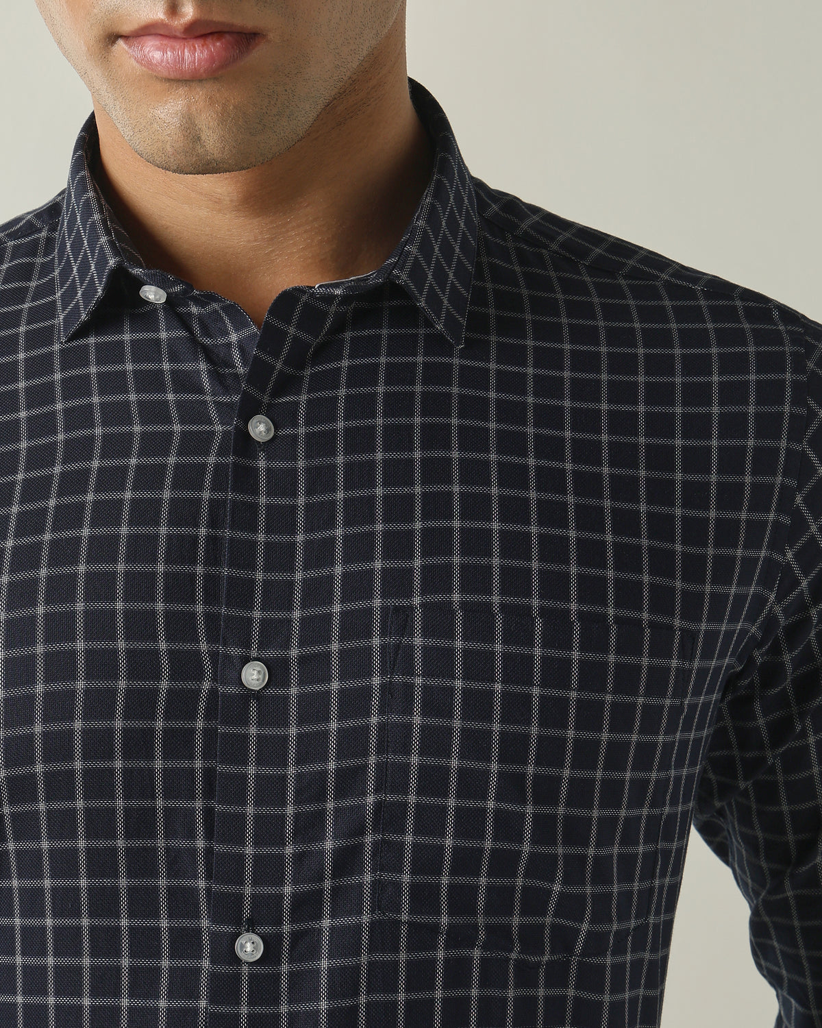 Men's Pure Cotton Checks Slim Fit Full Sleeve Formal Shirt - Blue