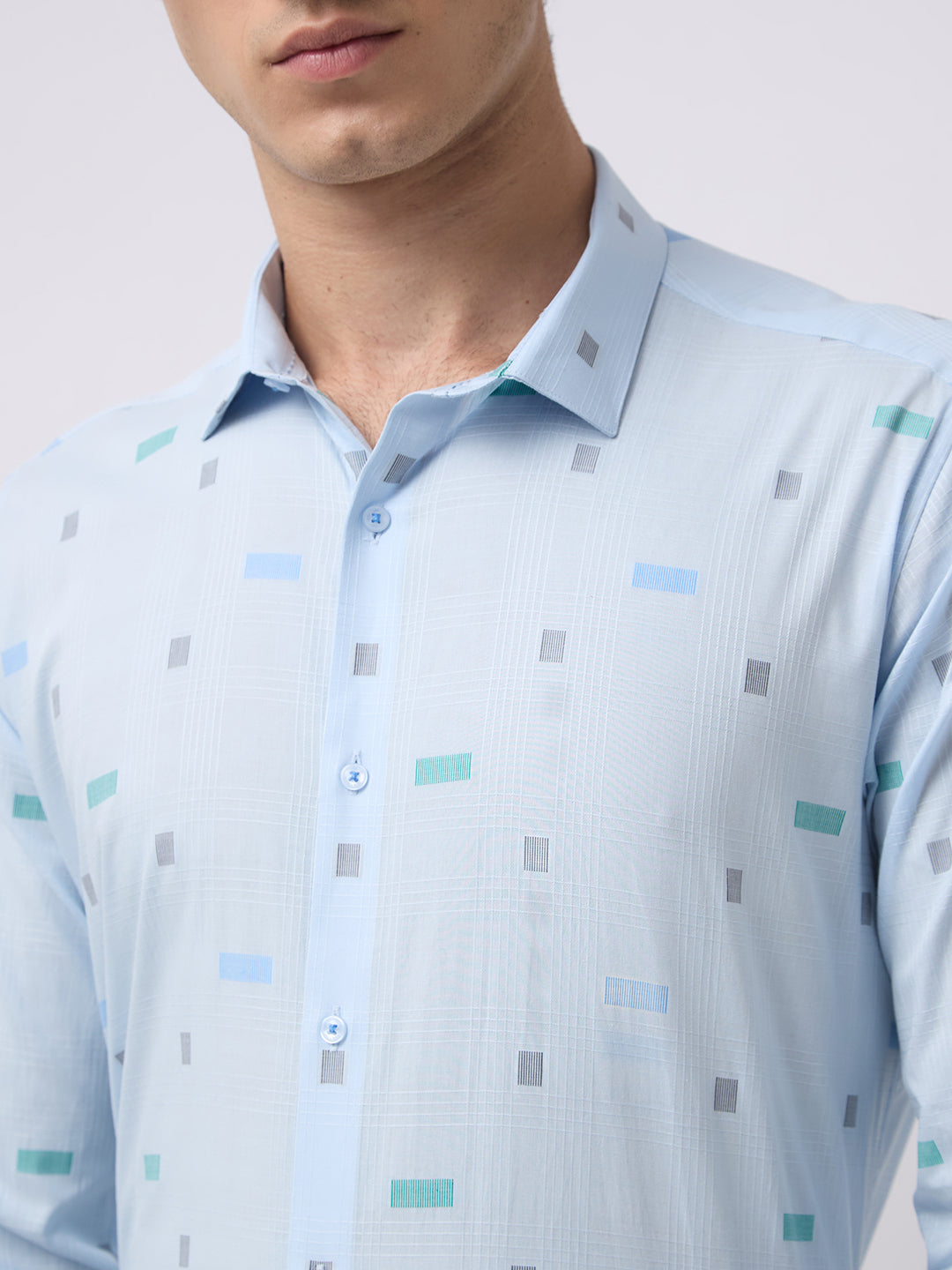 Men's Pure Cotton Dobby Solid Slim Fit Full Sleeve Formal Shirt - Sky Blue