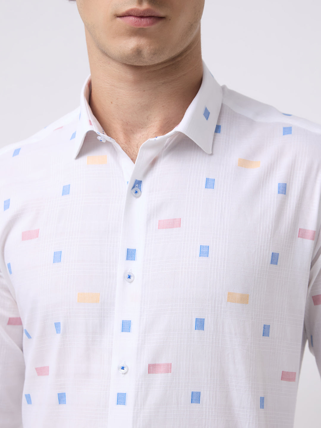 Men's Pure Cotton Dobby Solid Slim Fit Full Sleeve Formal Shirt - White