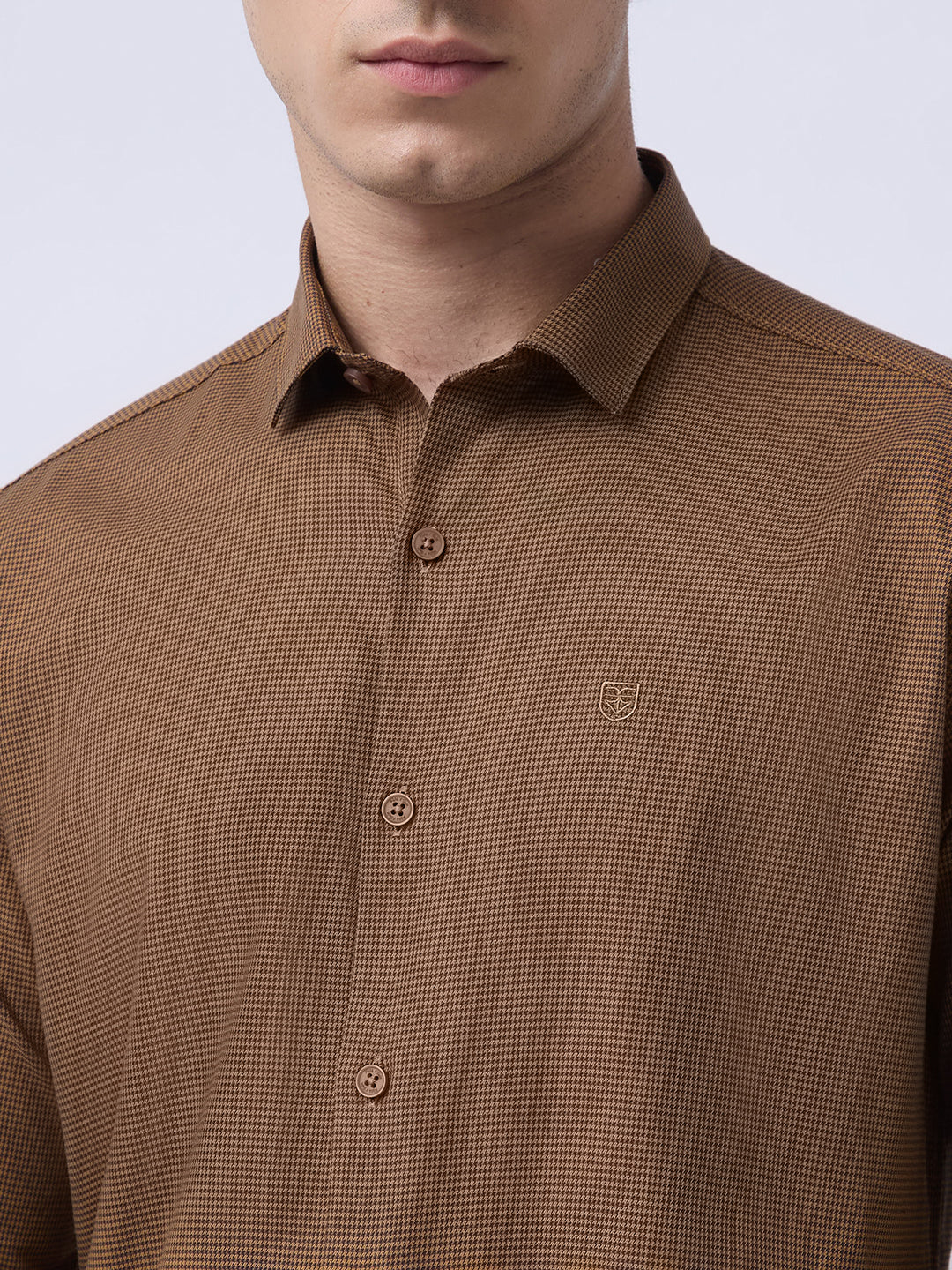 Men's Pure Cotton Dobby Solid Slim Fit Full Sleeve Casual Shirt - Orange