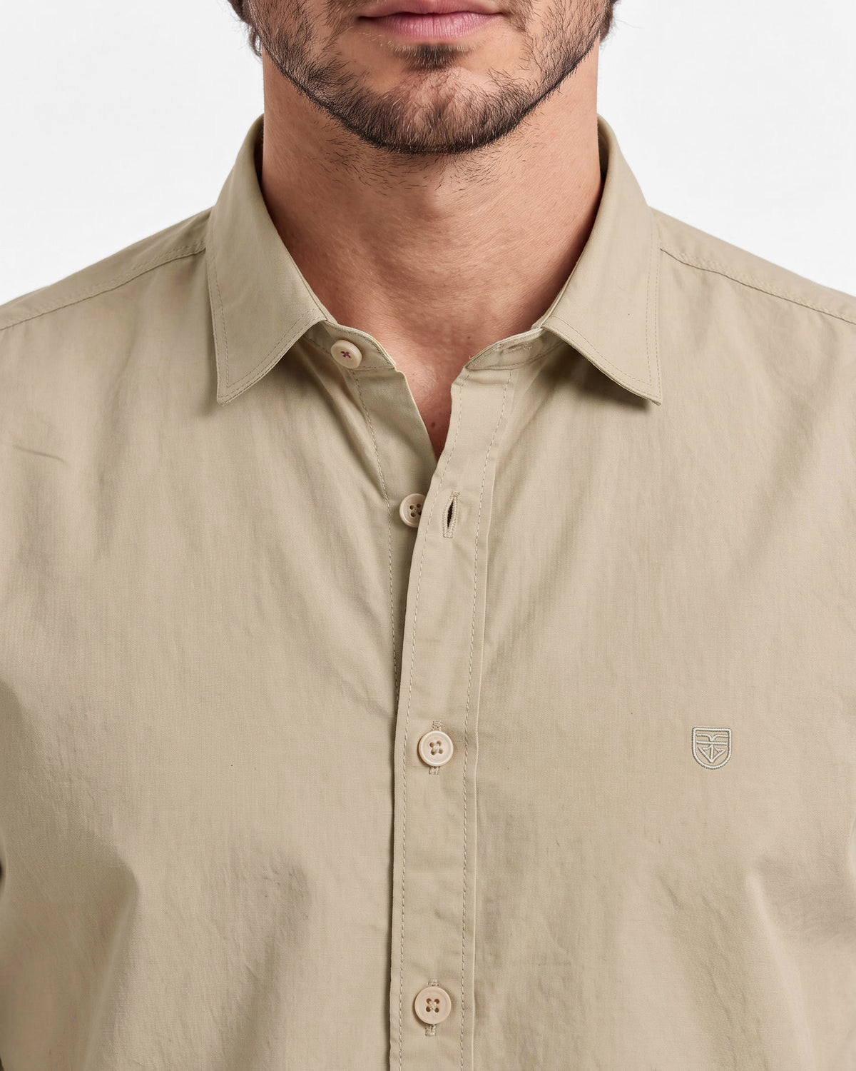 Men's Pure Cotton Solid Slim Fit Full Sleeve Casual Shirt - Khaki